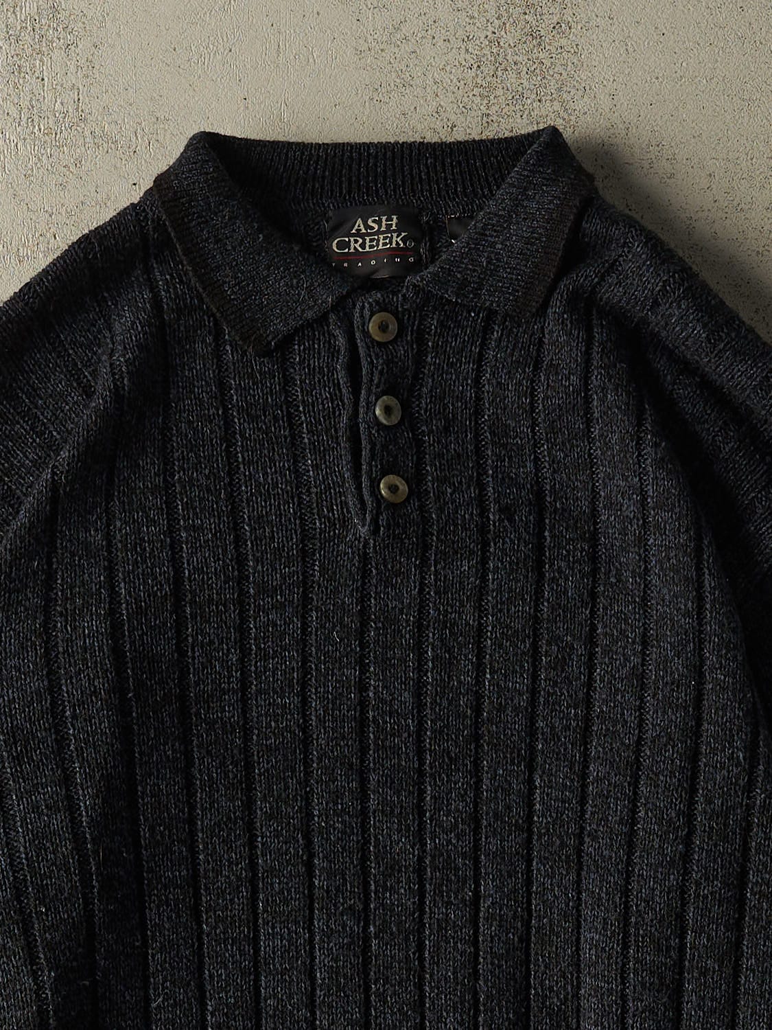Vintage 90s Navy Blue Quarter Button Knit (XL) - Image 2