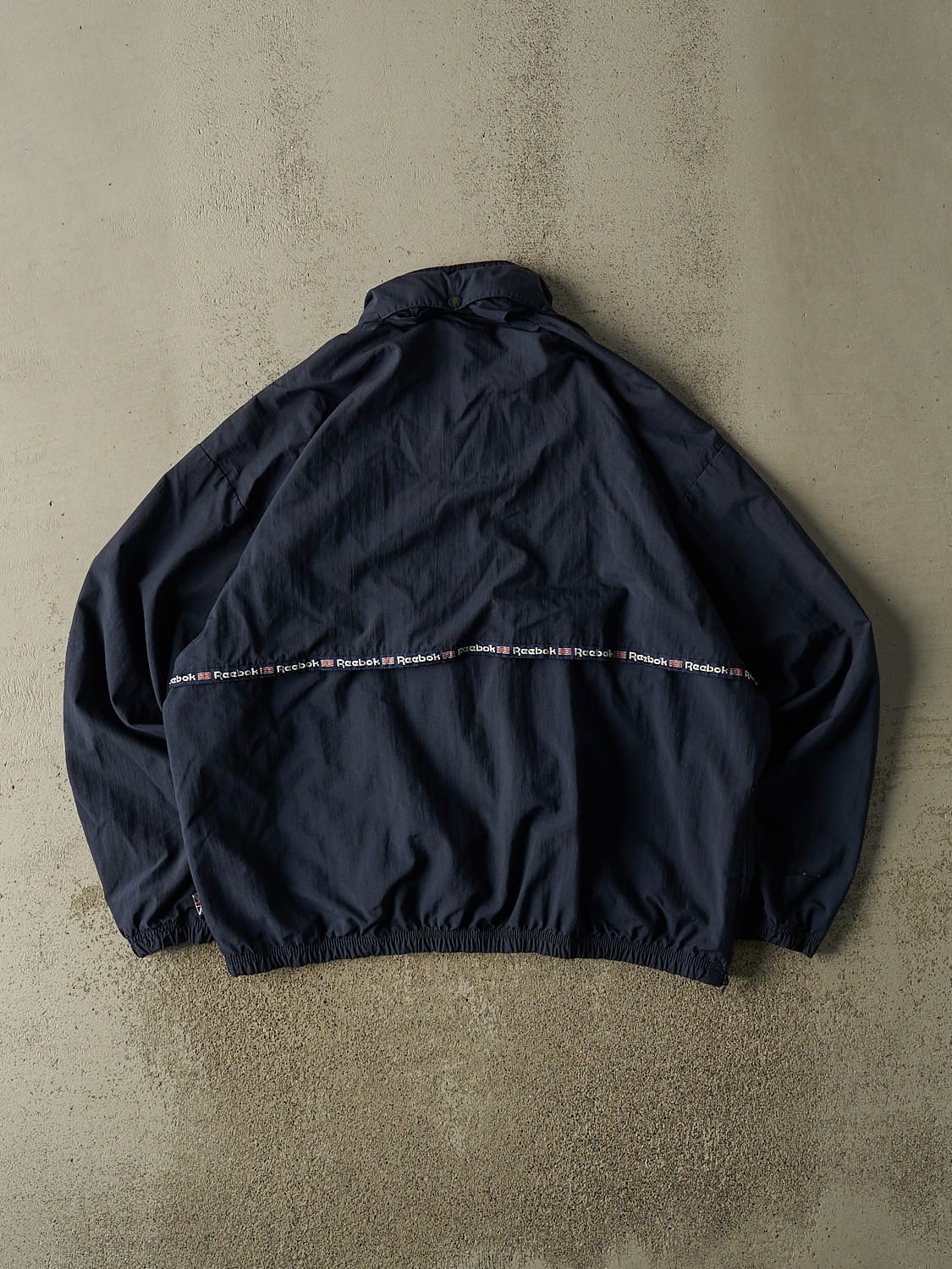 Vintage 90s Navy Blue Reebok Embroidered Quarter Zip Windbreaker Jacket (L/XL) - Image 2