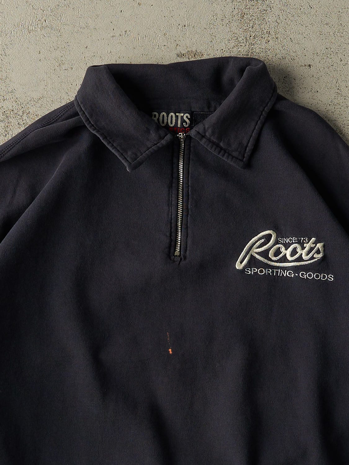 Vintage Y2K Navy Blue Roots Embroidered Quarter Zip (L) - Image 2