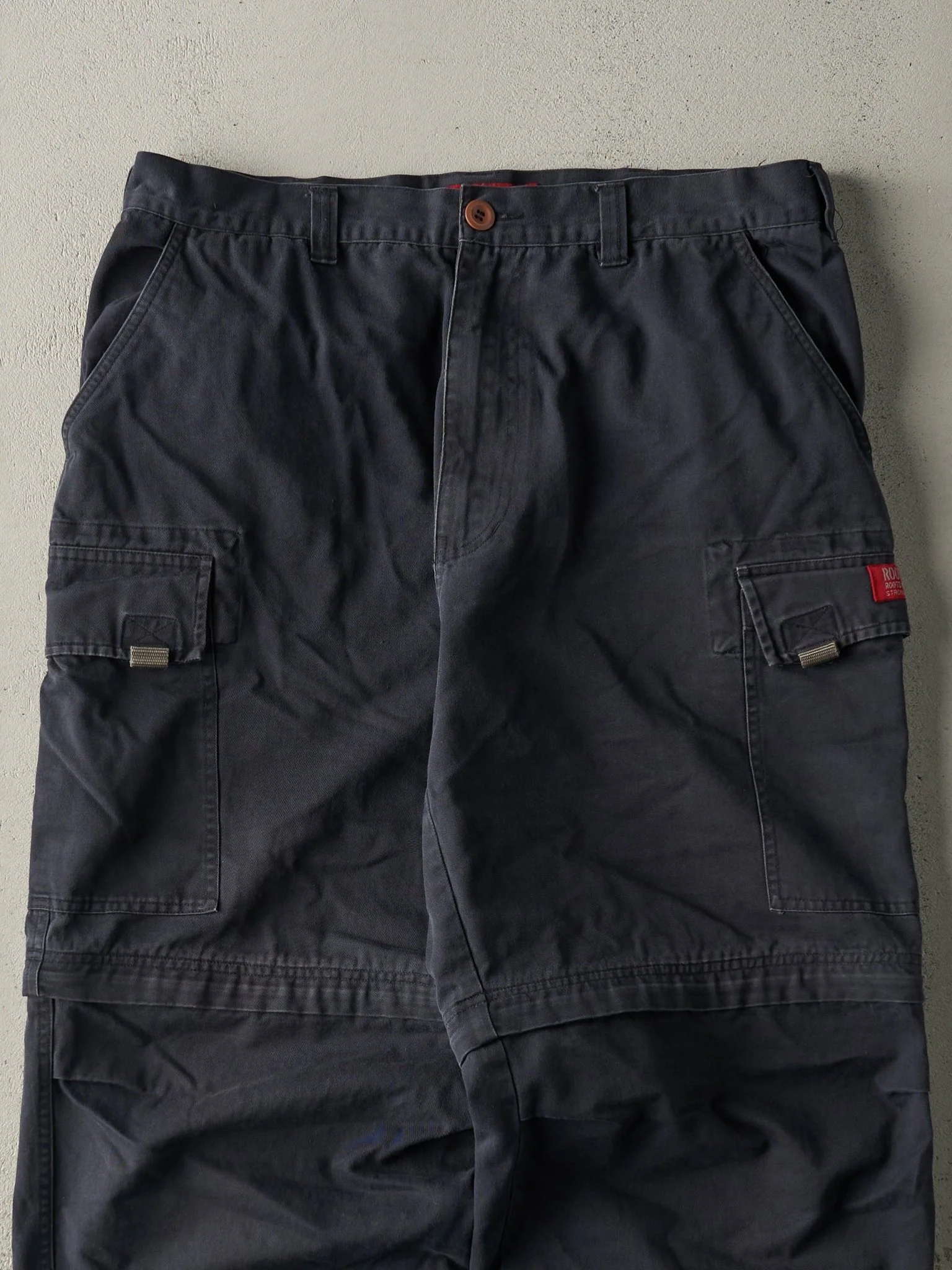 Vintage 90s Navy Blue Roots Jeans Zip Off Cargo Pants (36x31.5) - Image 3
