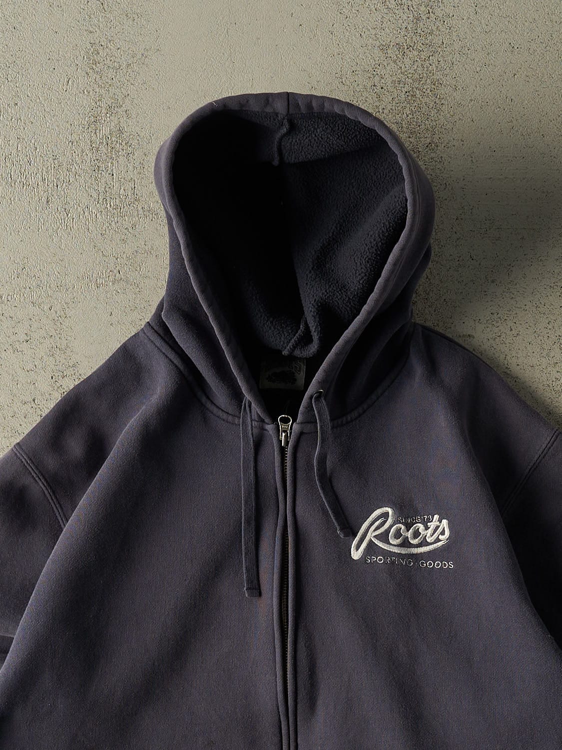 Vintage 90s Slate Blue Roots Zip Up Hoodie (M/L) - Image 2
