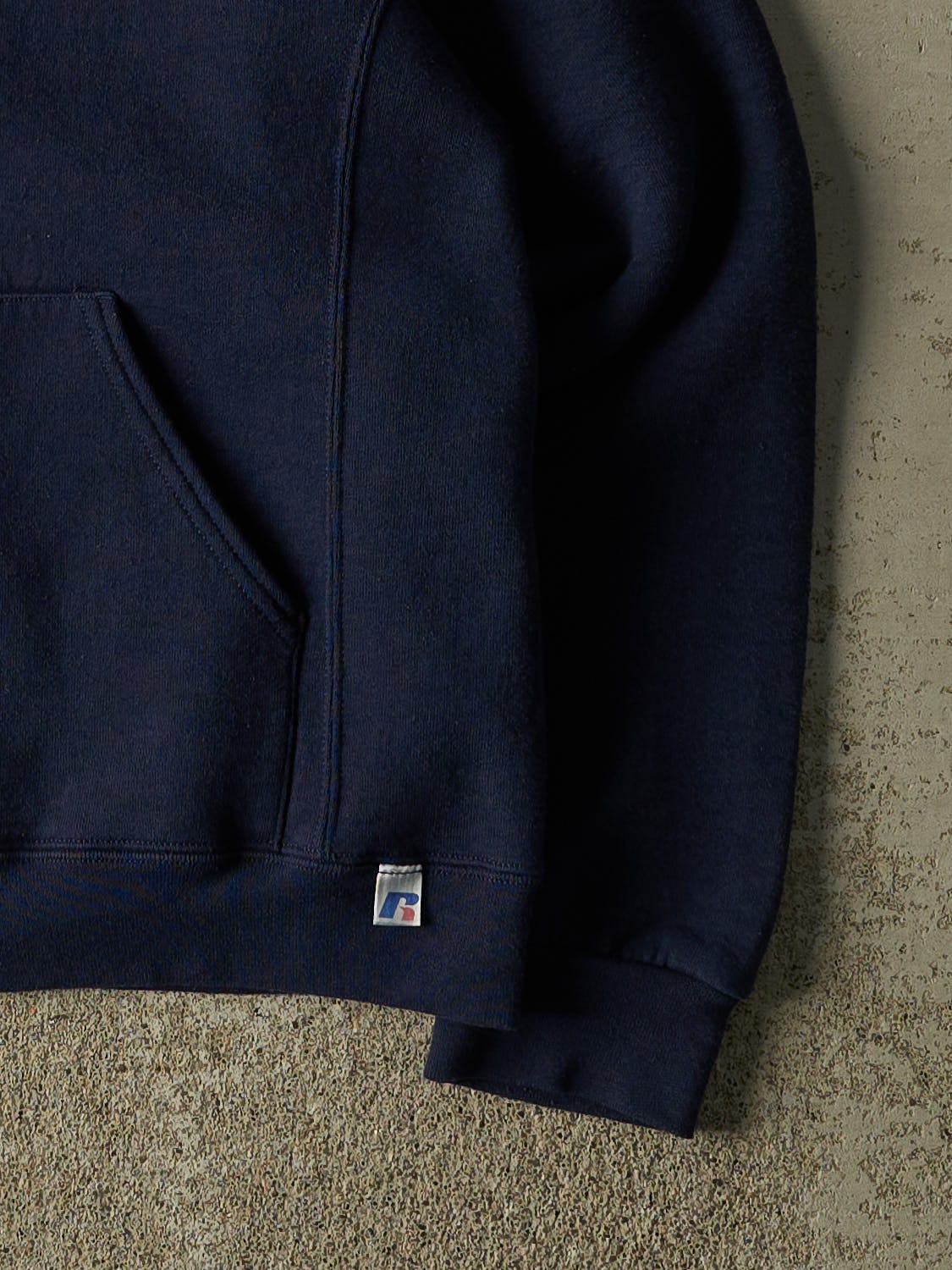 Vintage Y2K Navy Blue Russell Athletic Blank Hoodie (S/M) - Image 3