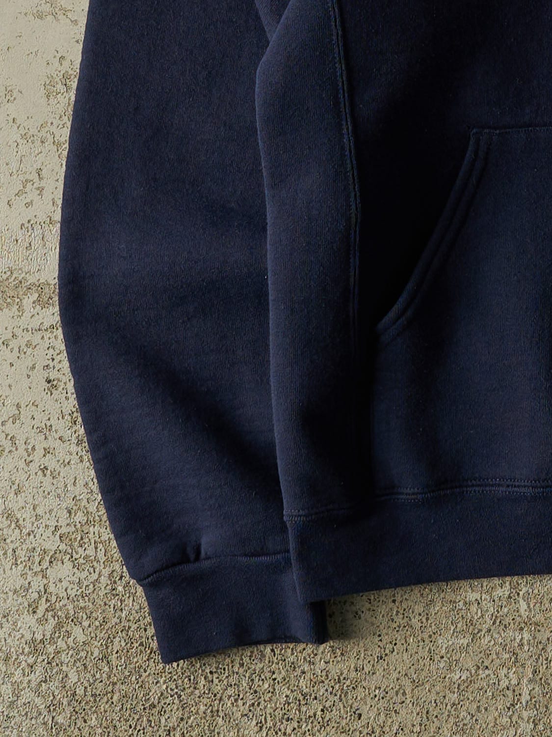 Vintage Y2K Navy Blue Russell Athletic Blank Hoodie (S/M) - Image 4