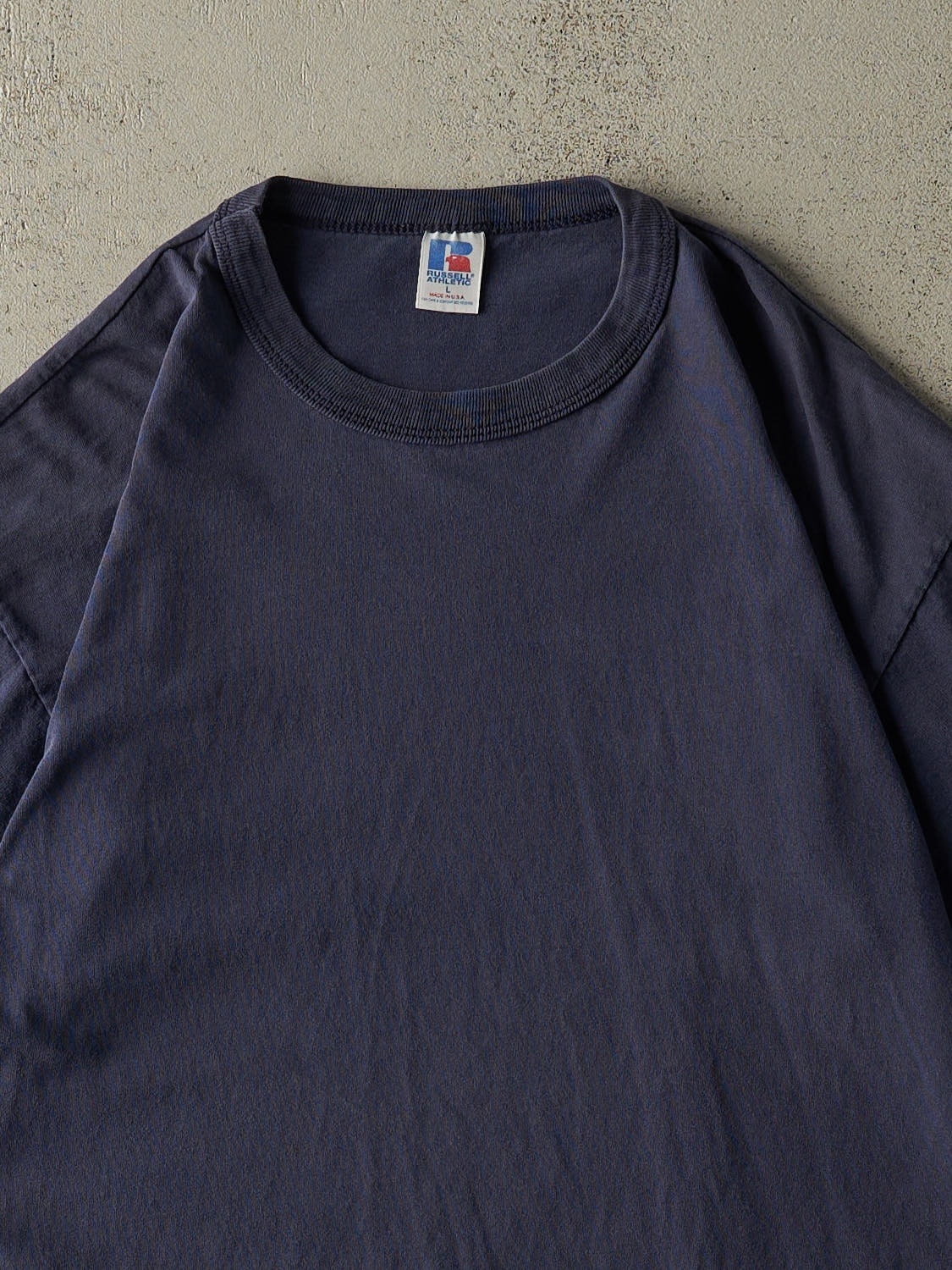 Vintage 90s Navy Blue Russell Athletic Blank Tee (L) - Image 2