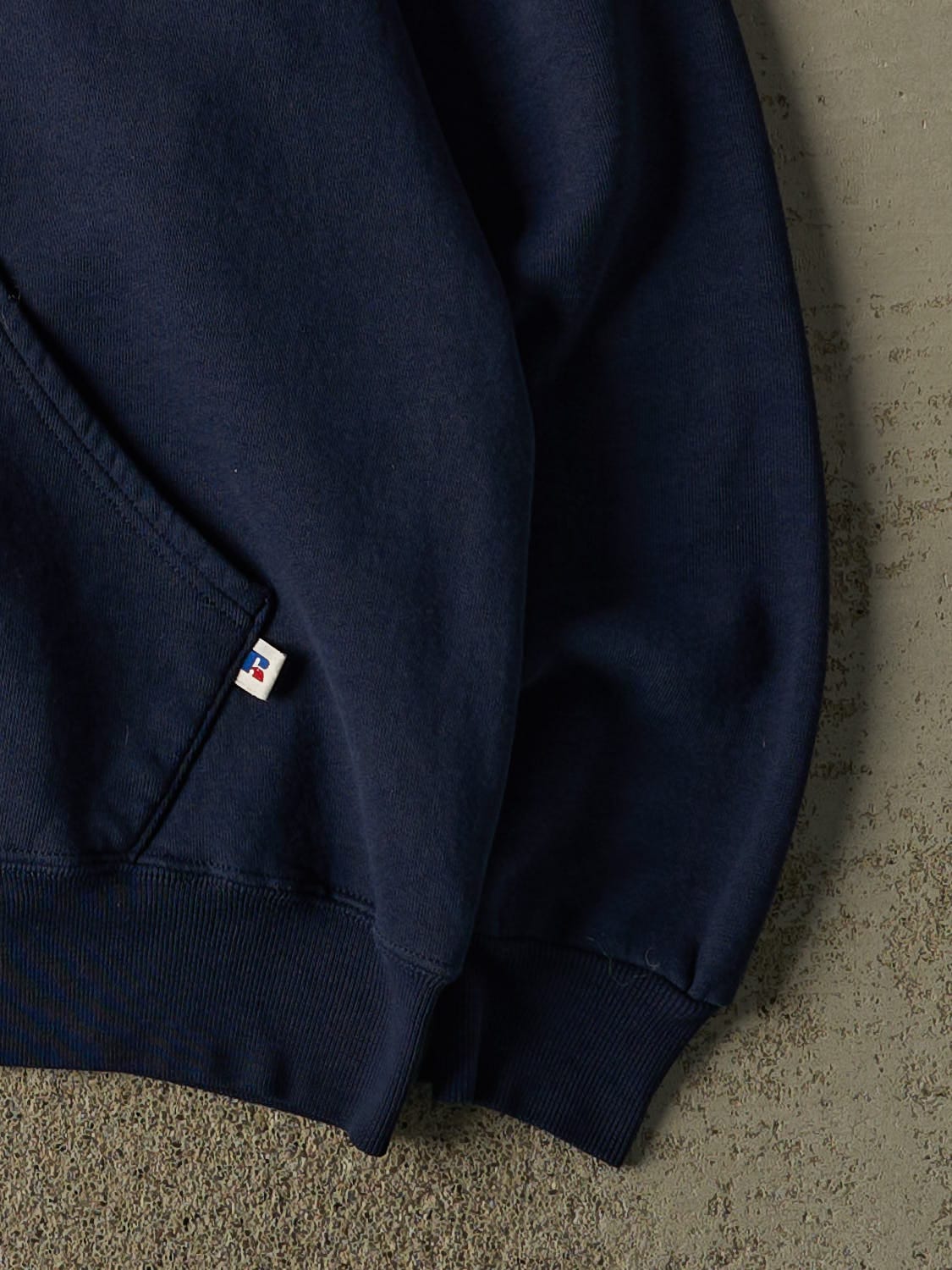 Vintage 90s Navy Blue Russell Athletic Blank Zip Up Hoodie (L) - Image 4