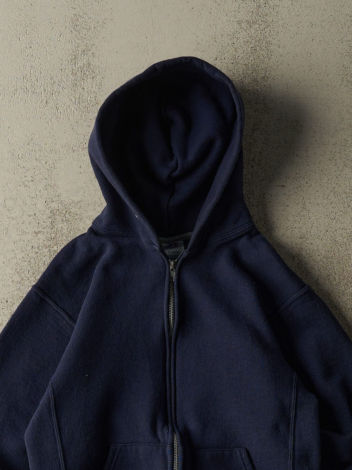 Vintage Y2K Navy Blue Russell Athletic Blank Zip Up Hoodie (XS/S) - Image 2