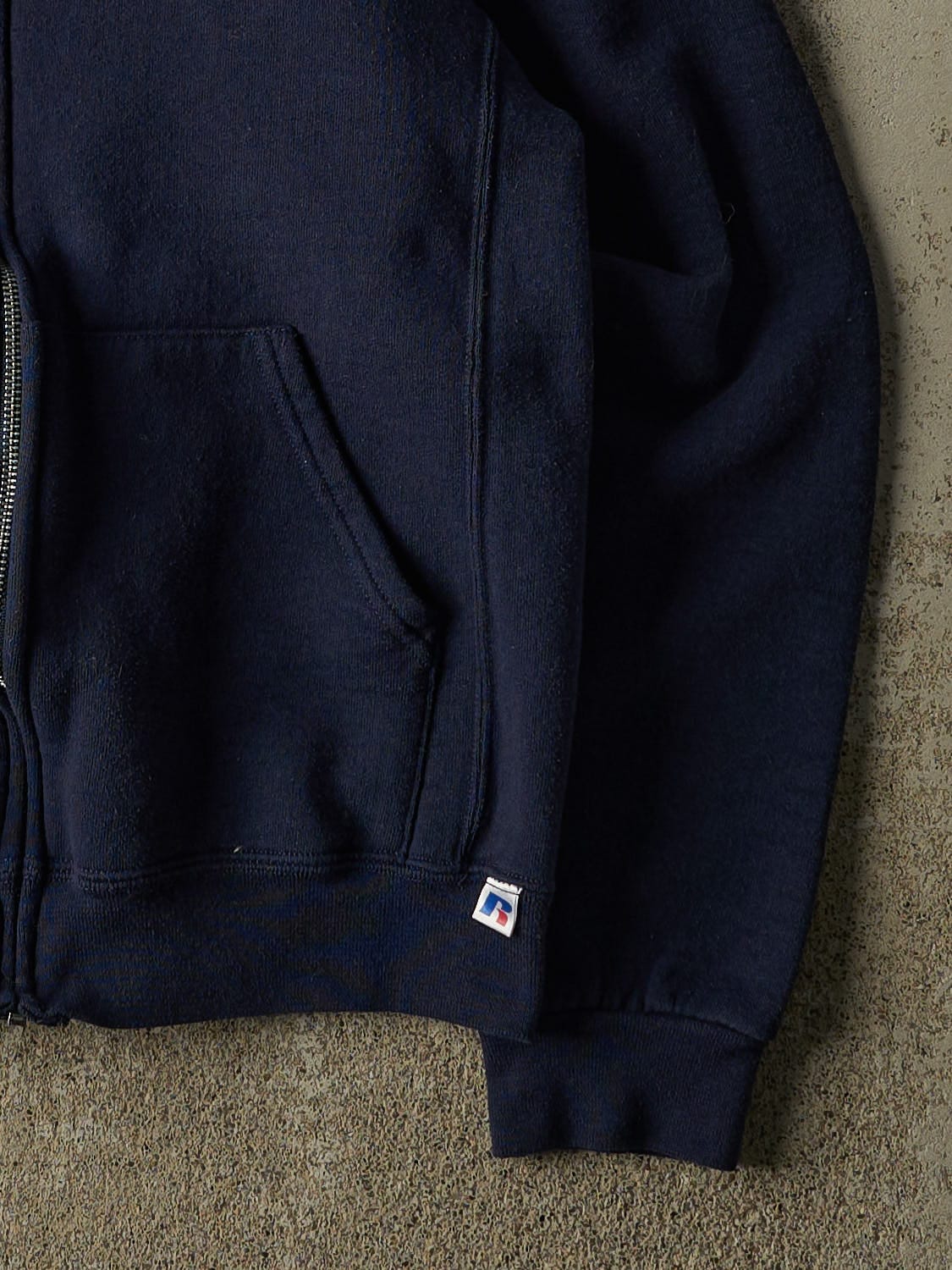 Vintage Y2K Navy Blue Russell Athletic Blank Zip Up Hoodie (XS/S) - Image 4