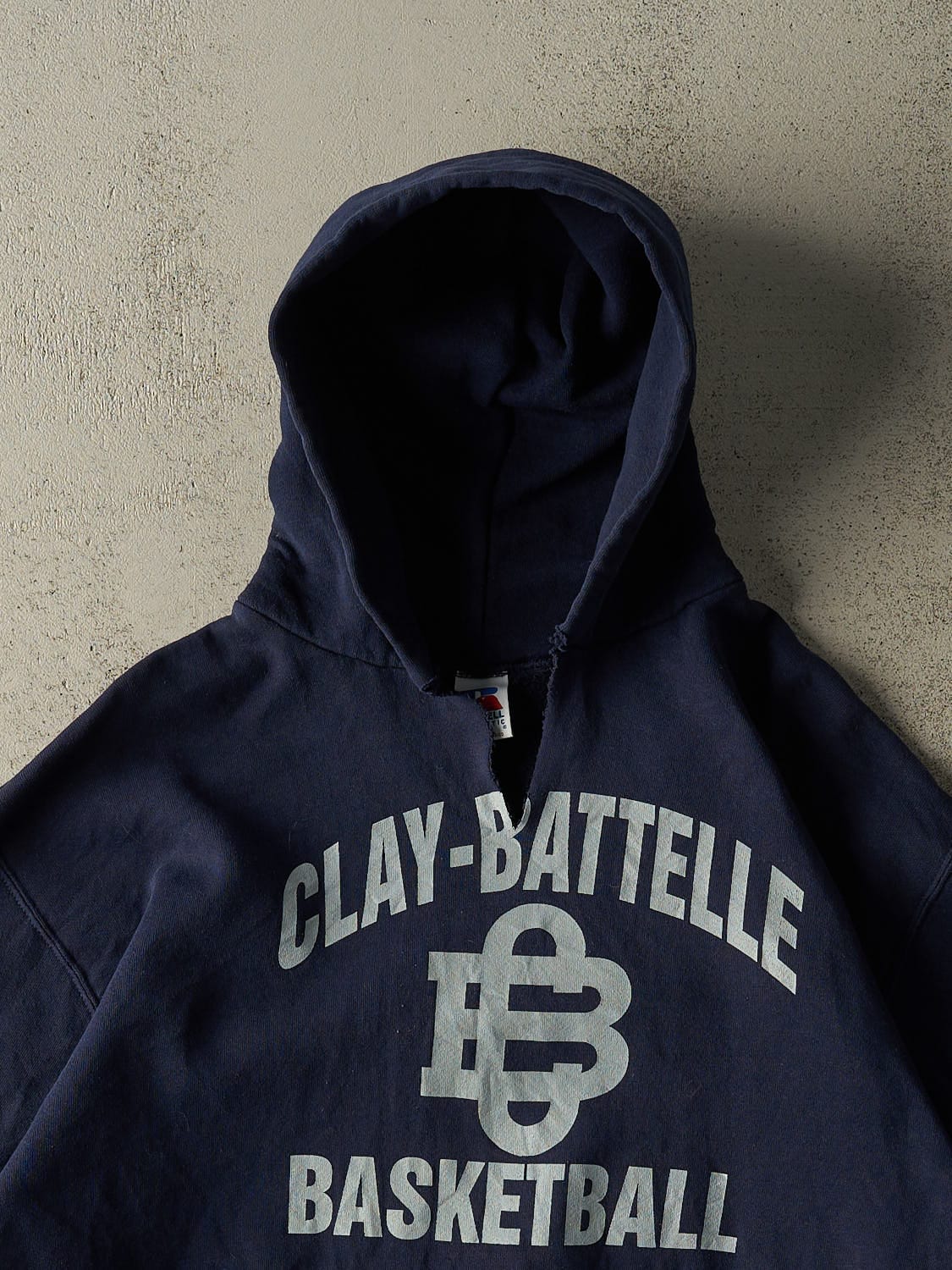 Vintage 90s Navy Blue Russell Athletic Clay-Batelle Basketball Hoodie (L) - Image 2