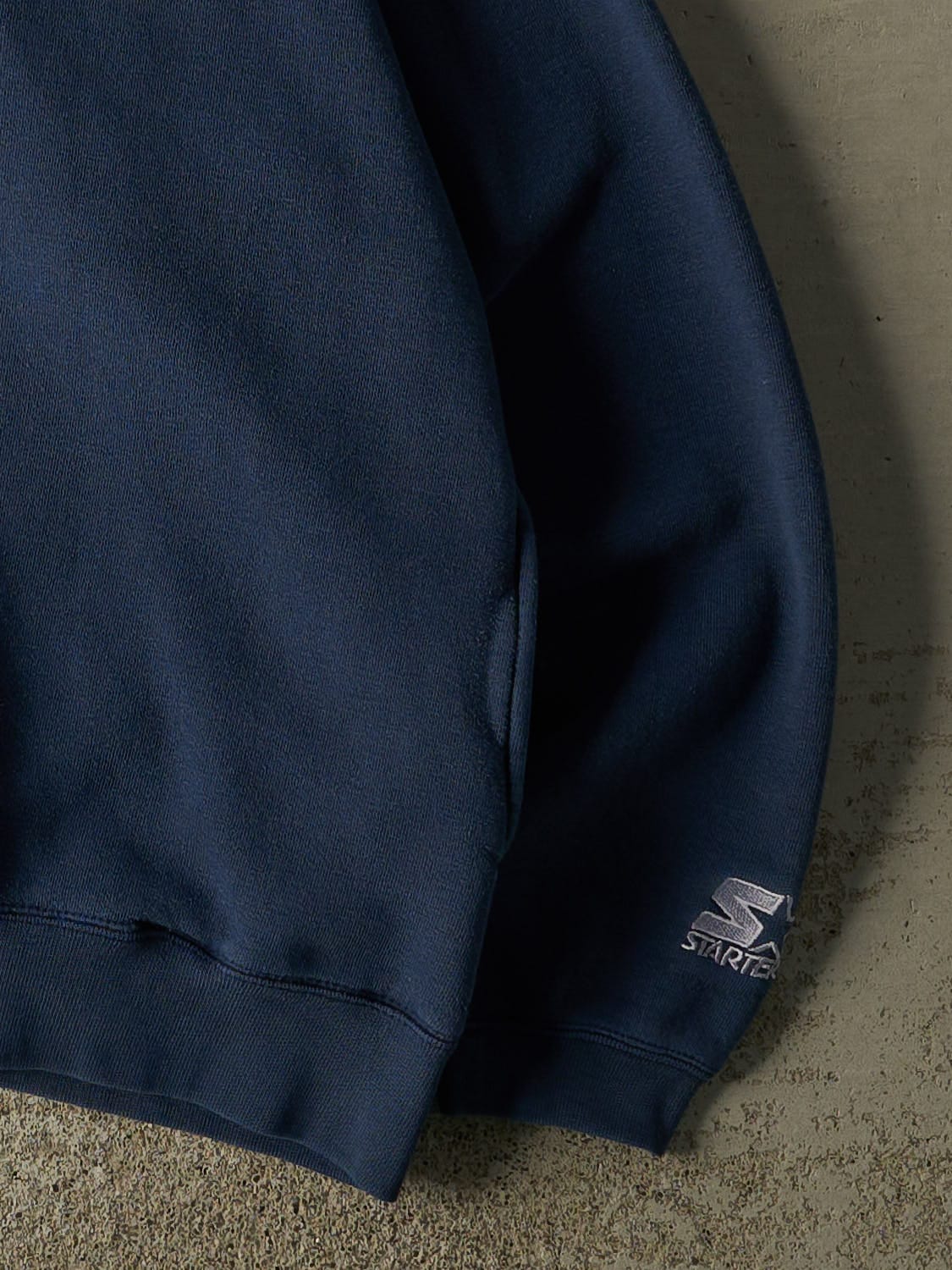 Vintage 90s Navy Blue Starter Quarter Button Hoodie (L/XL) - Image 3