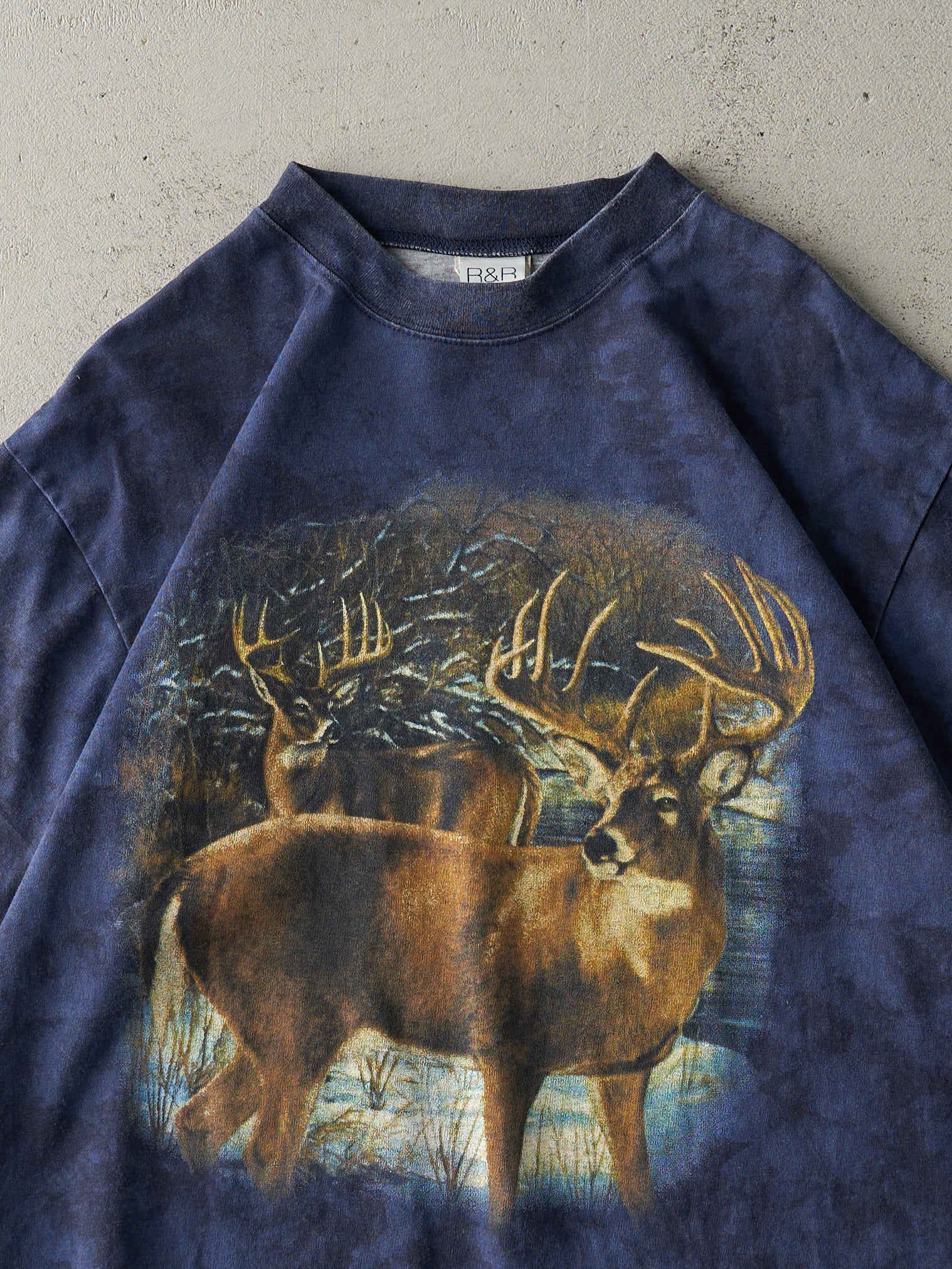Vintage 90s Navy Blue Tie Dye Deer Tee (M/L) - Image 2