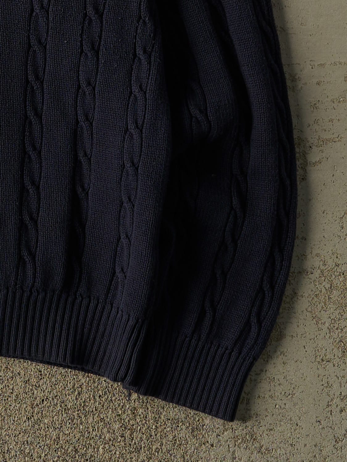 Vintage 90s Navy Blue Tommy Hilfiger Embroidered Cable Knit (L/XL) - Image 4
