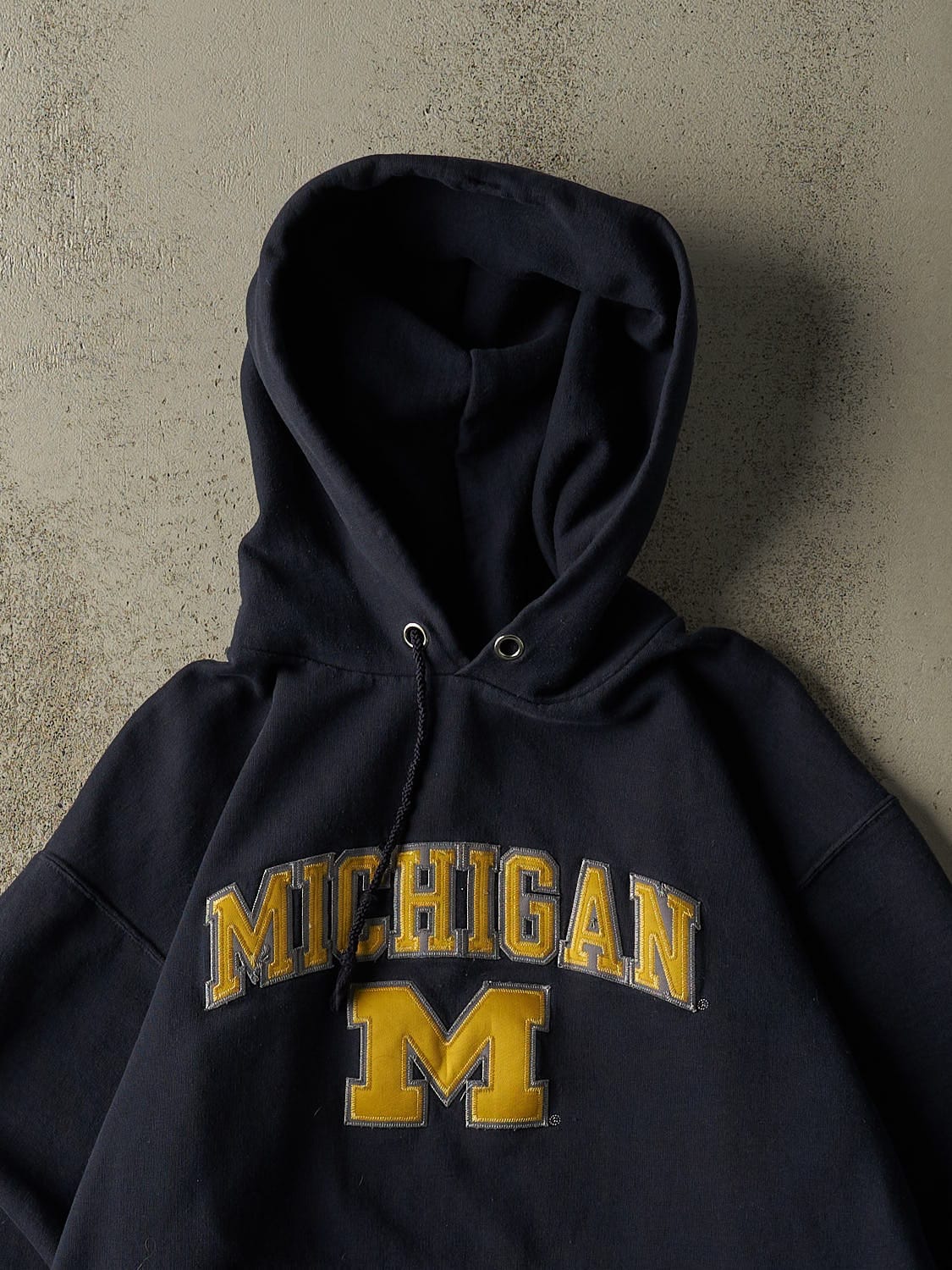 Vintage 90s Navy Blue University of Michigan Hoodie (S/M) - Image 2