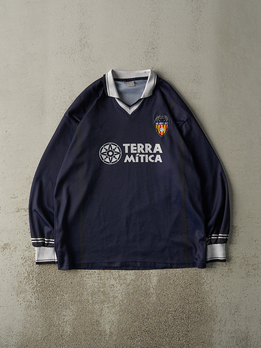 Vintage 90s Navy Blue Valencia Long Sleeve Soccer Jersey (L/XL)