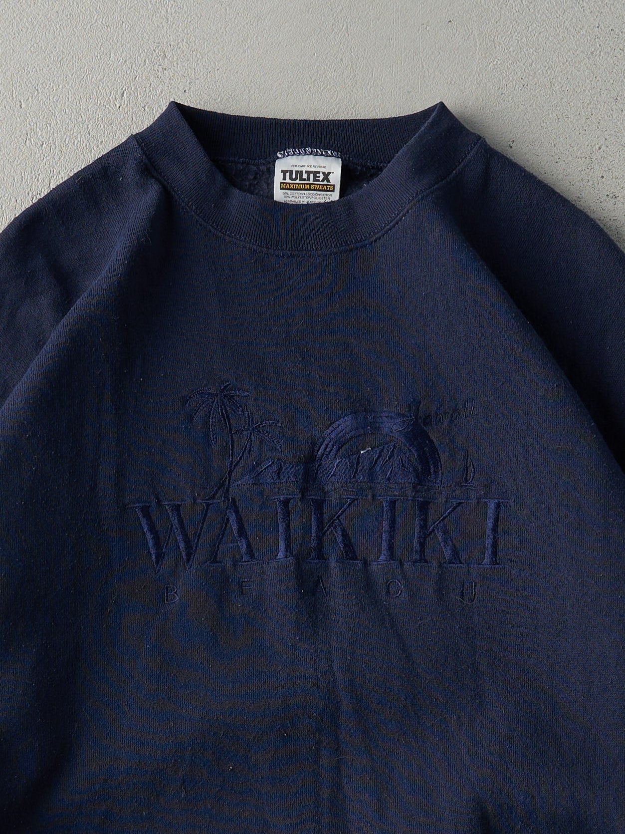 Vintage 90s Navy Blue Waikiki Beach Hawaii Embroidered Crewneck (L) - Image 2