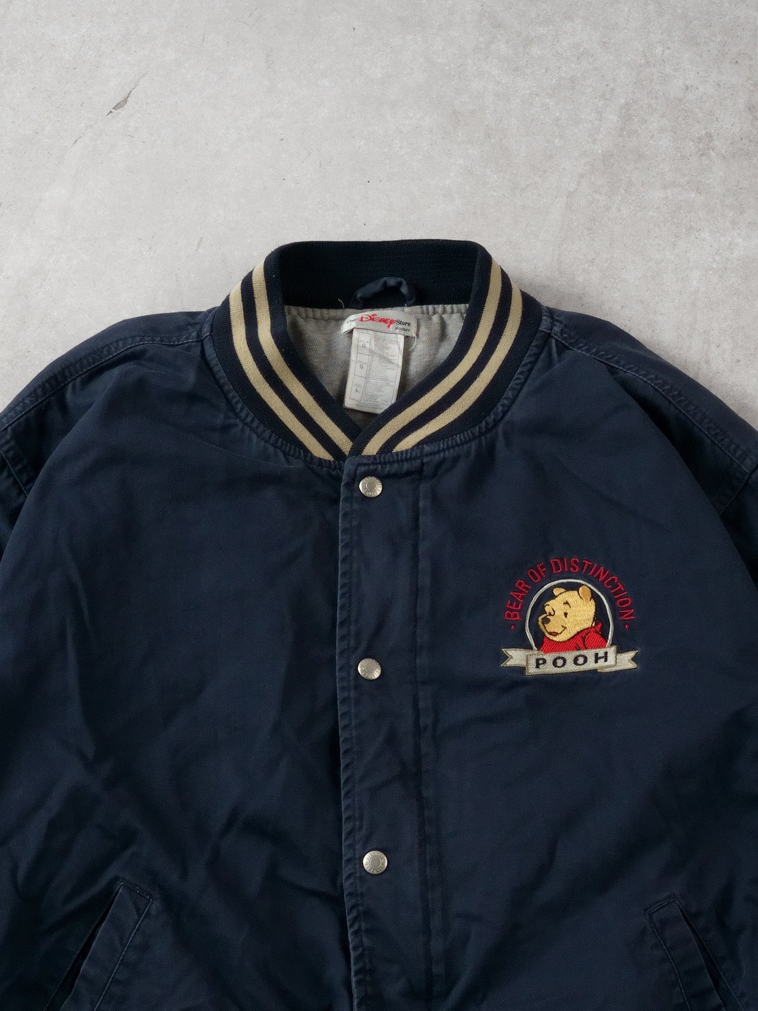 Vintage 90s Navy Blue Walt Disney Winnie The Pooh Bear Essentials Bomber (M/L) - Image 3