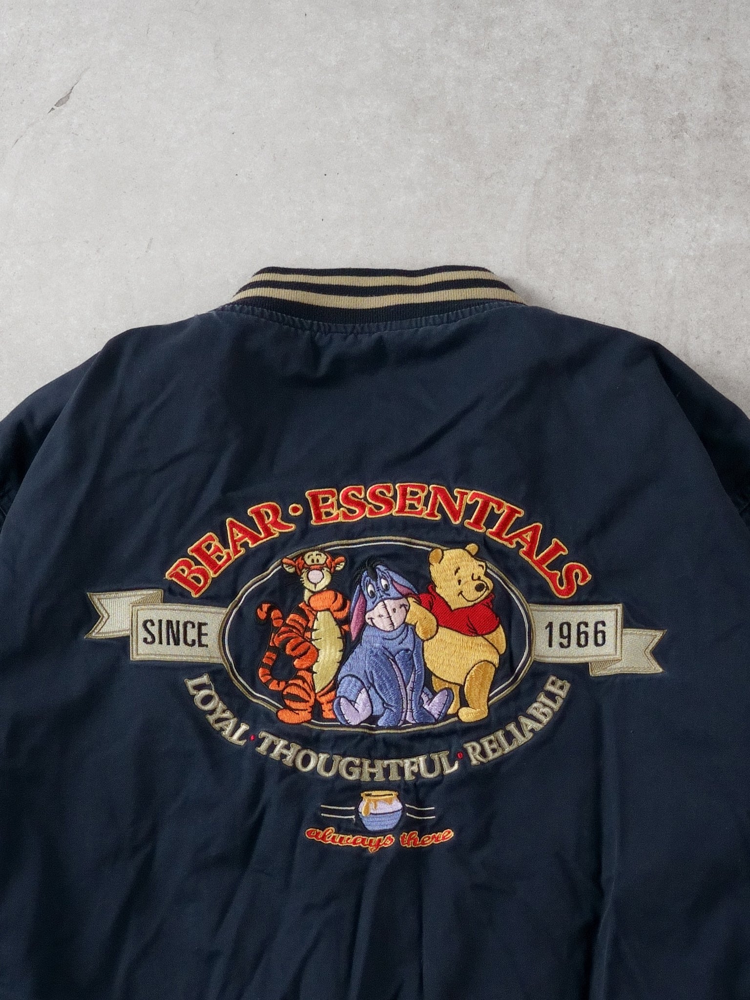Vintage 90s Navy Blue Walt Disney Winnie The Pooh Bear Essentials Bomber (M/L) - Image 4