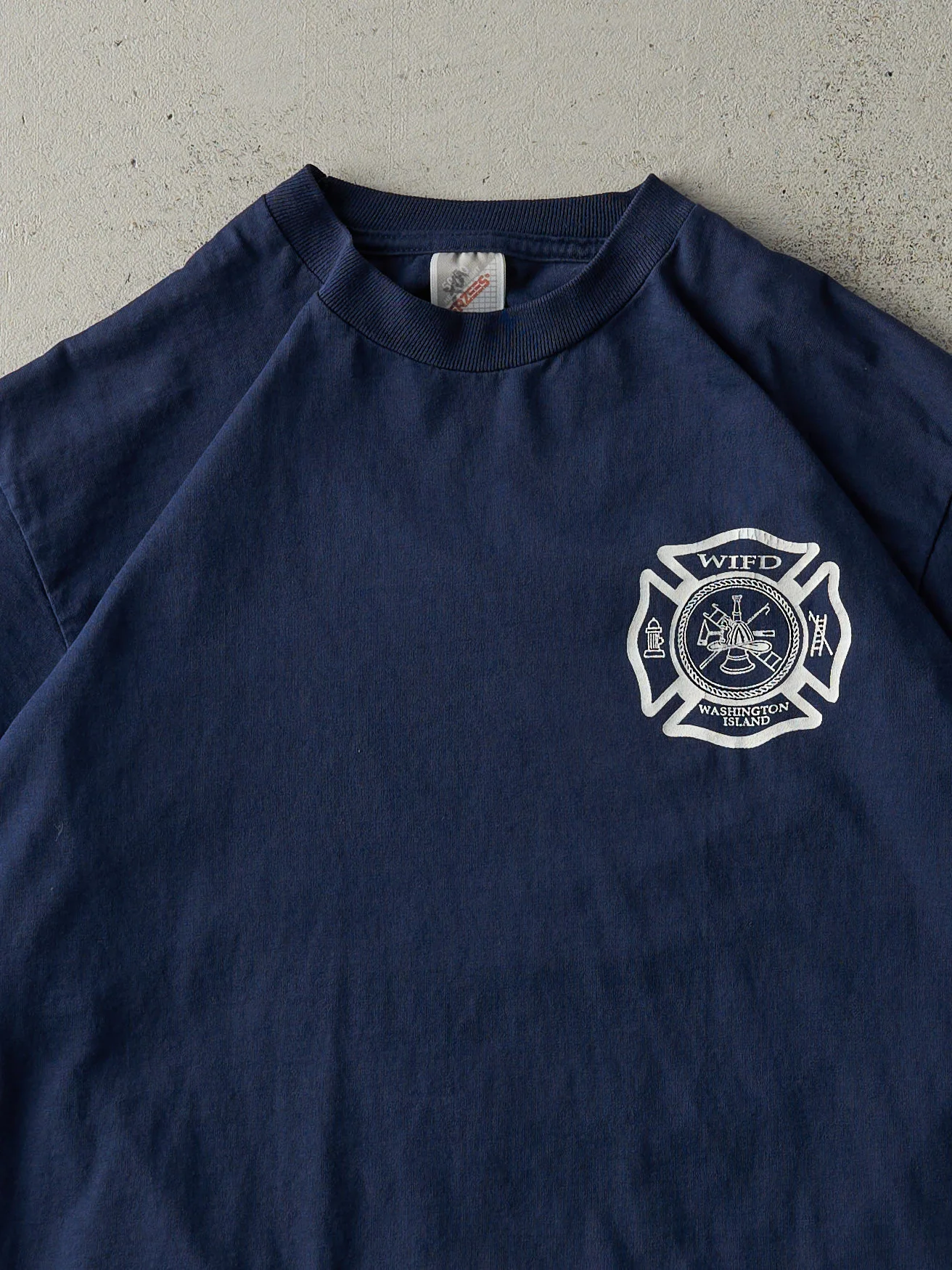 Vintage 90s Navy Blue Washington Island Fire Department Tee (M) - Image 2