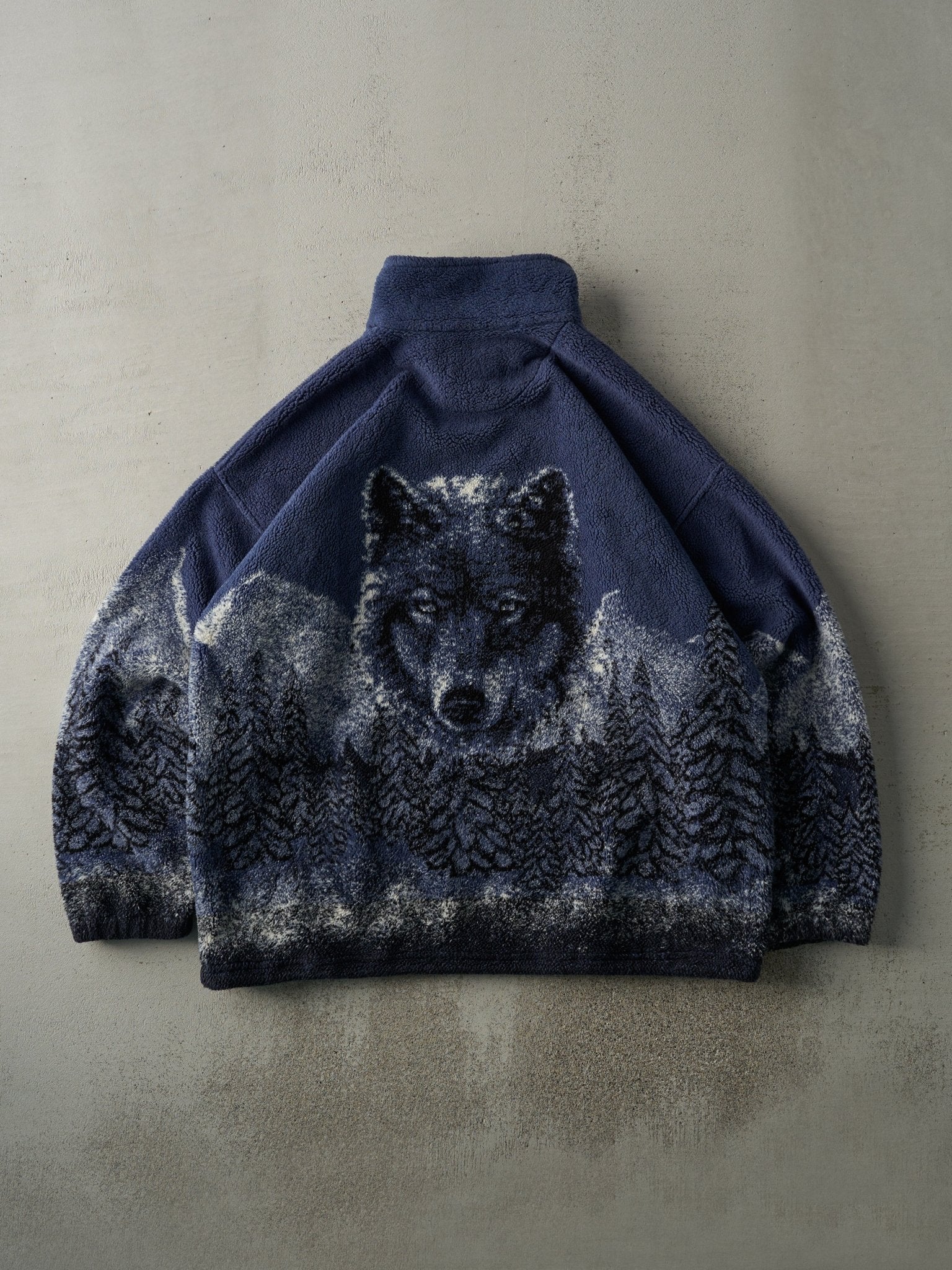 Vintage 90s Navy Blue Wolf Sherpa Fleece Jacket (XL) - Image 2