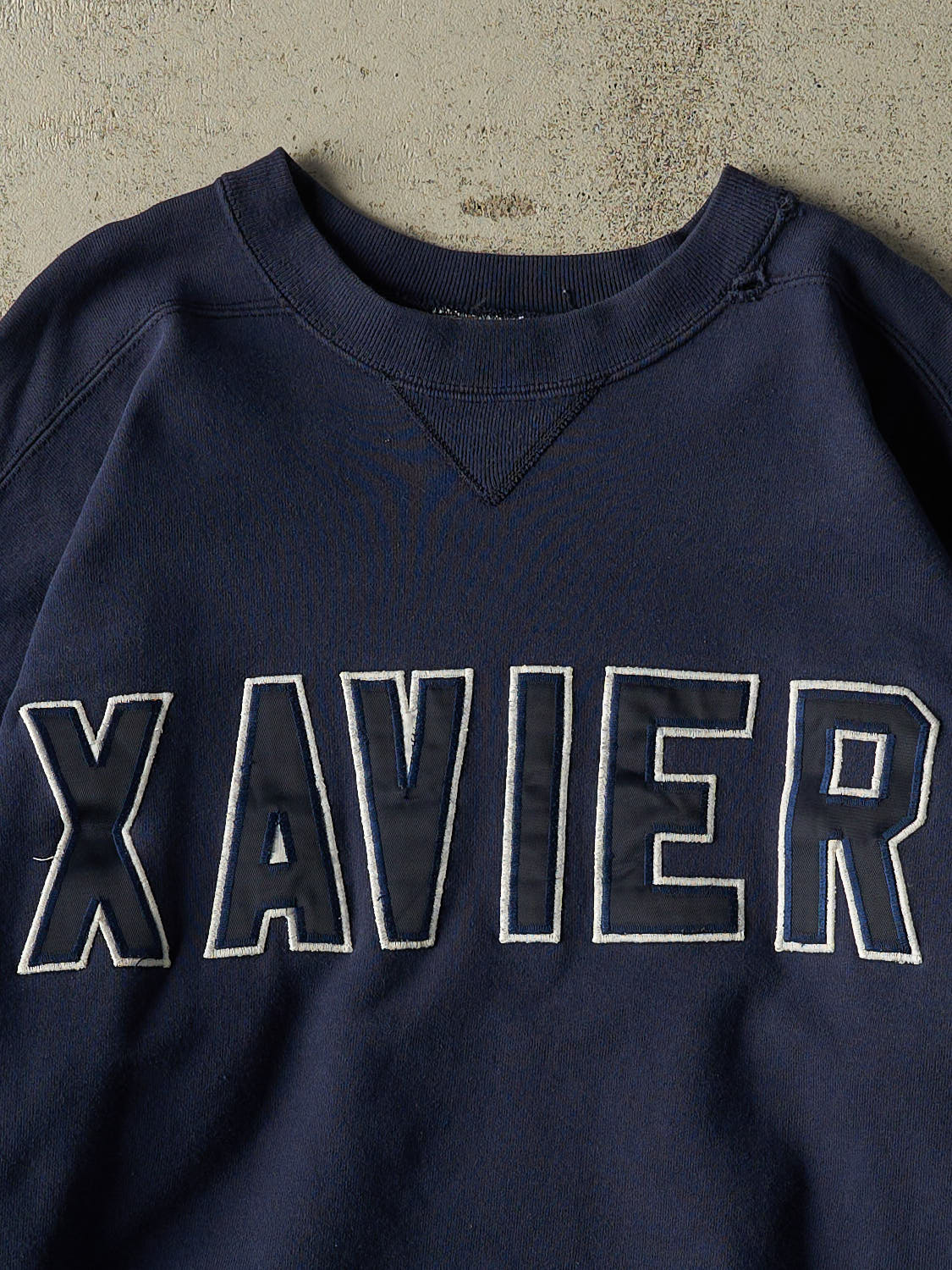 Vintage 90s Navy Blue Xavier Embroidered Crewneck (L/XL) - Image 2