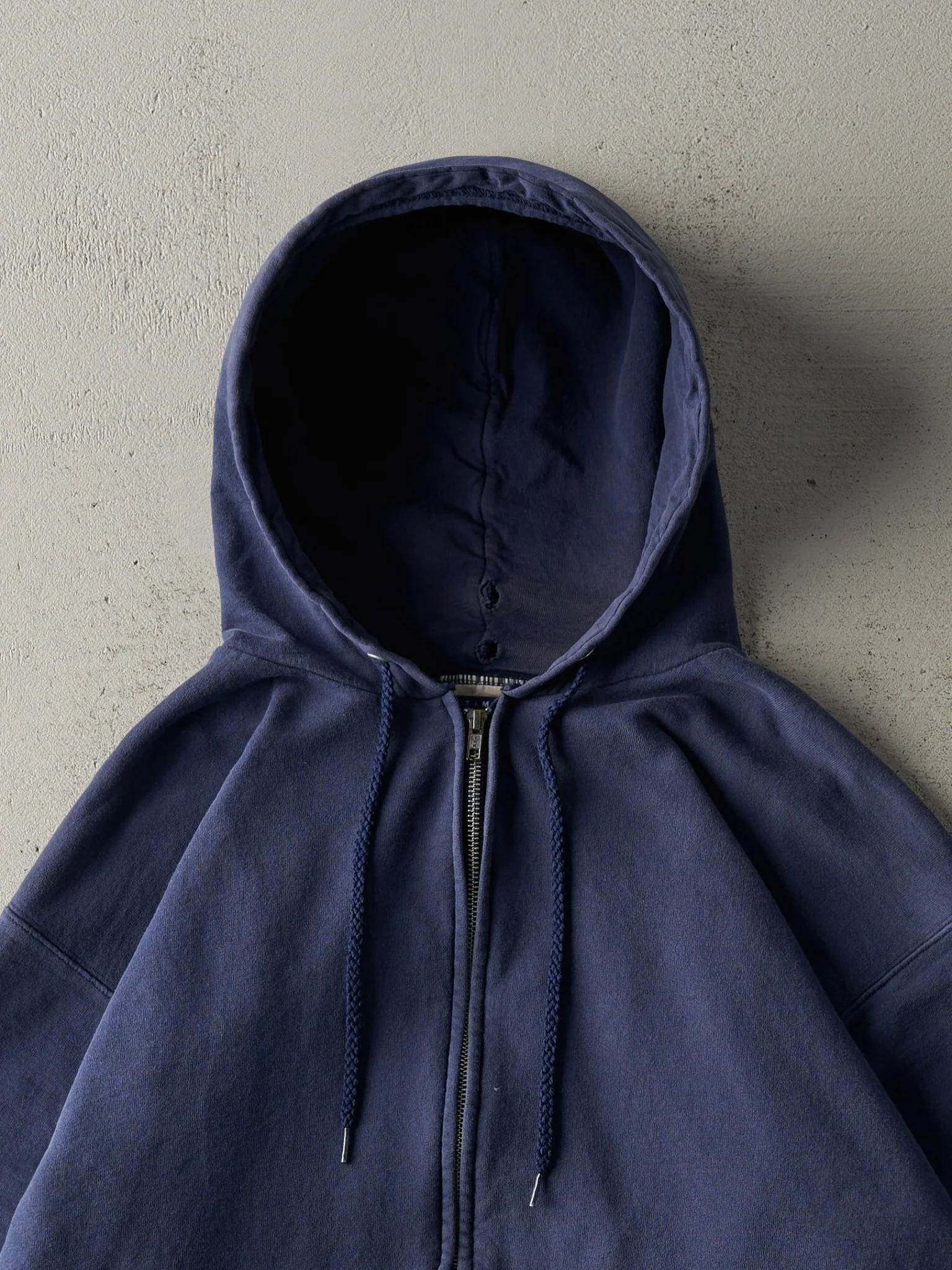 Vintage 90s Navy Blue Zip Up Boxy Hoodie (M) - Image 2
