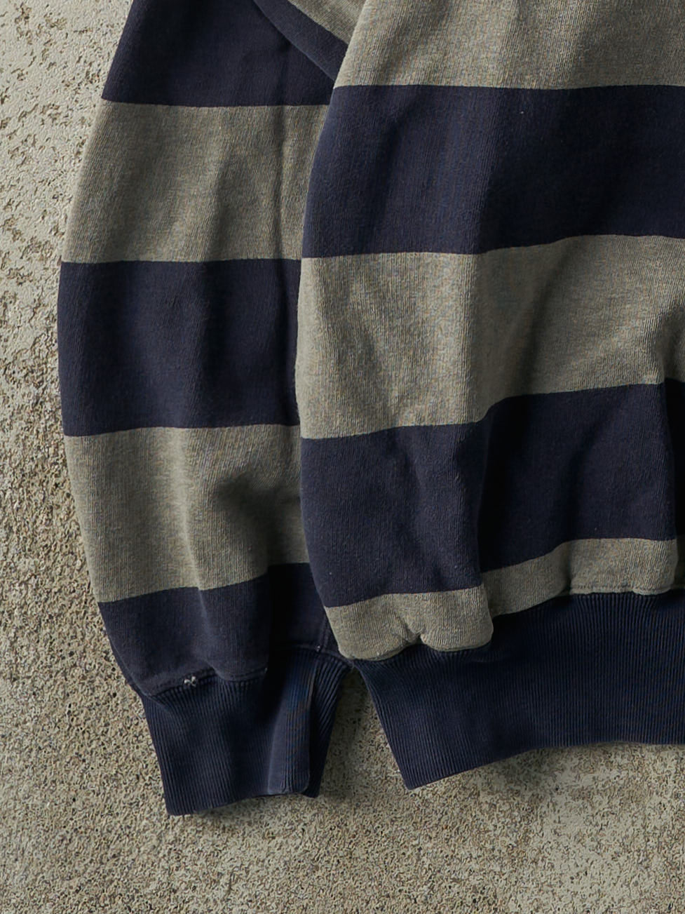 Vintage 90s Navy & Grey Striped Polo Quarter Zip Sweatshirt (L) - Image 3