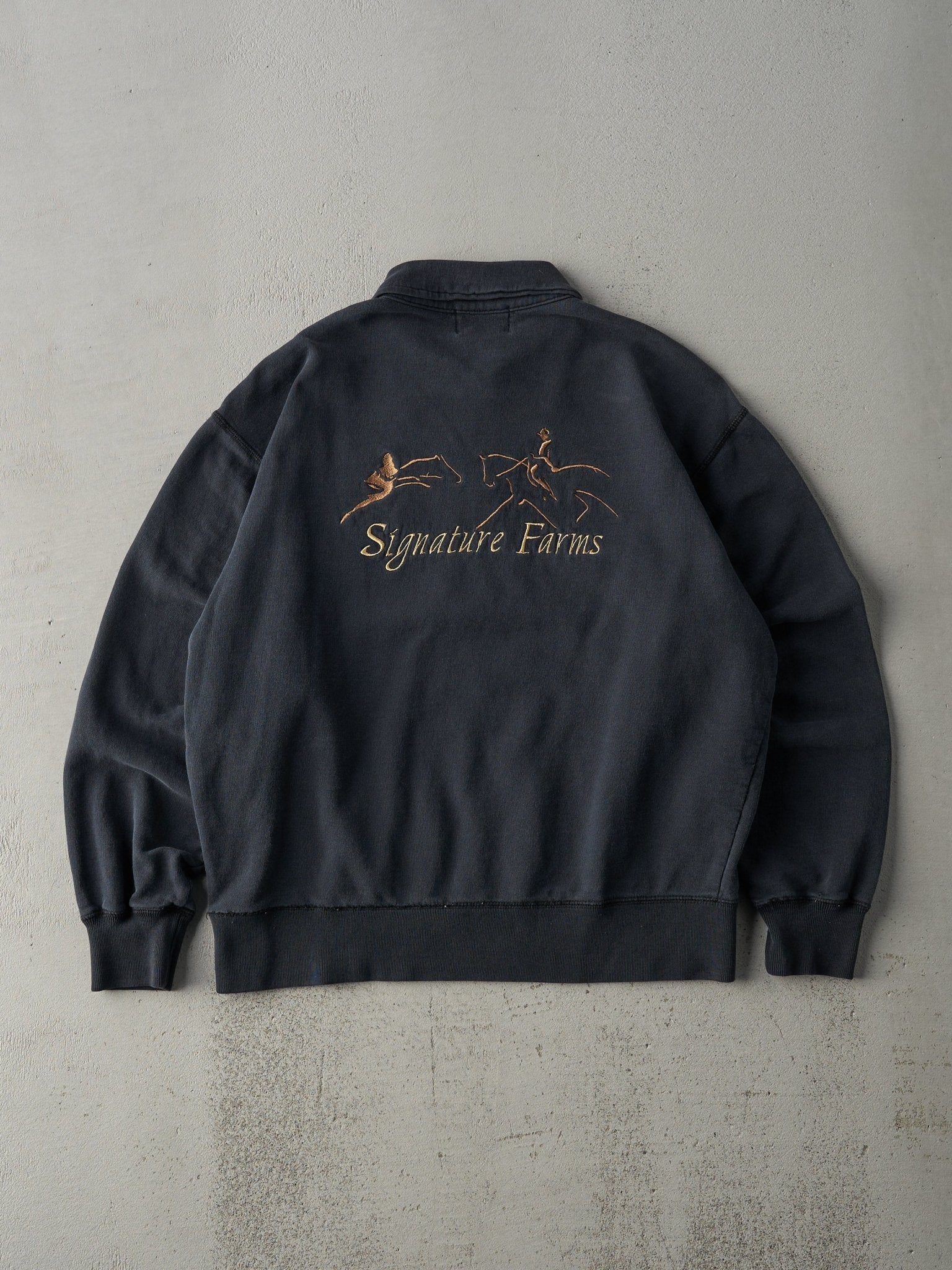 Vintage 90s Navy Roots Equestrian Embroidered Quarter Zip Crewneck (S) - Image 2