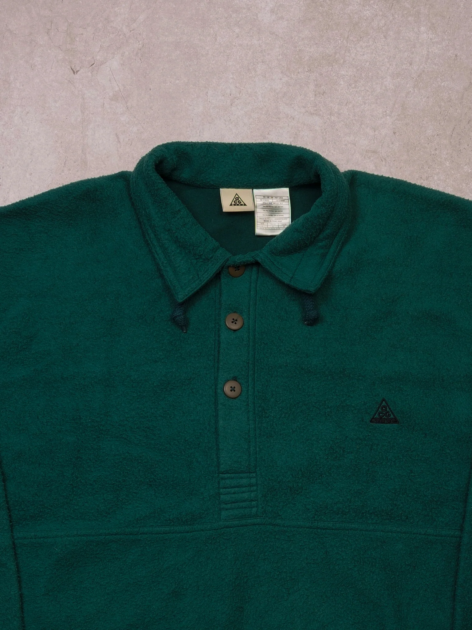 Vintage 90s Oak Green Nike ACG Fleece Collared 1/4 Button Up (XXL) - Image 2