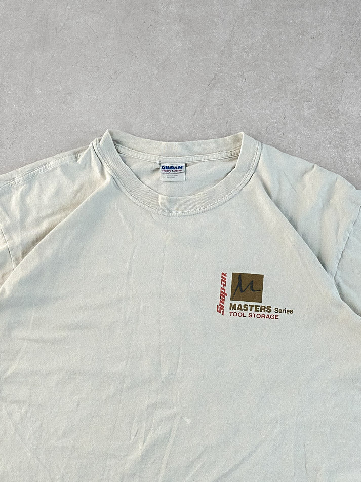 Vintage 90s Off White Snap On Graphic Tee (M) - Image 3