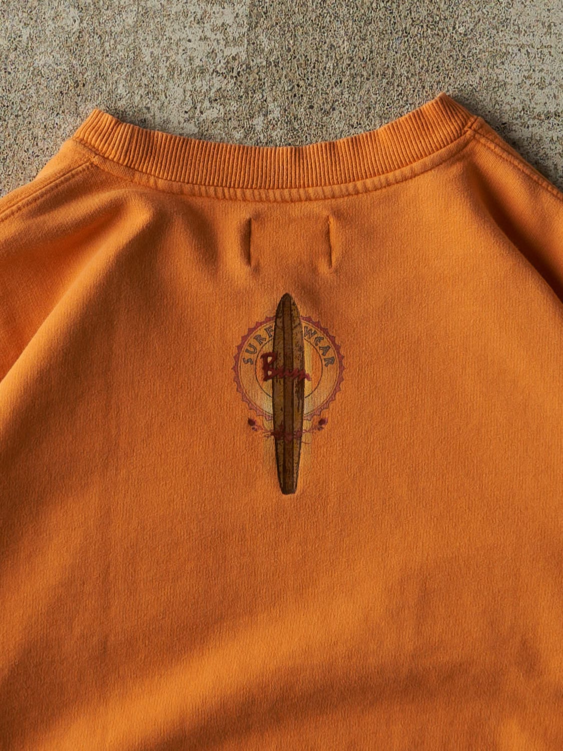 Vintage 90s Faded Orange BUM Equipment Surf Wear Crewneck (L/XL) - Image 4