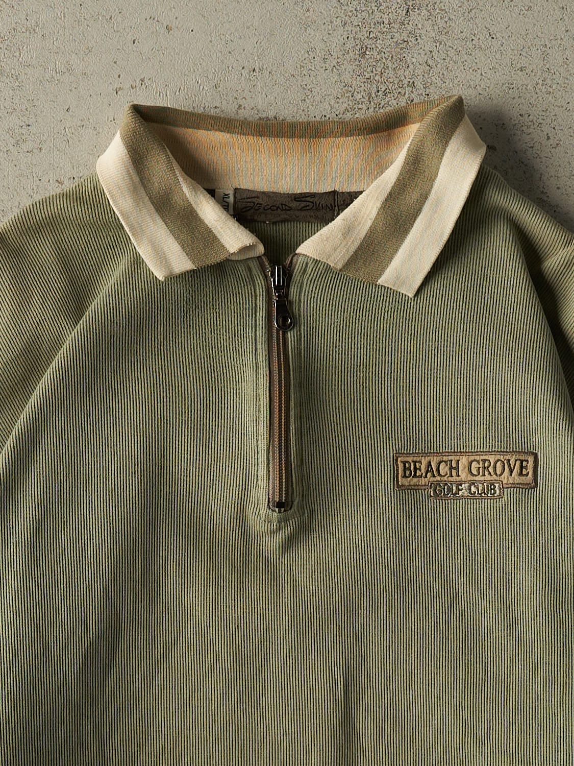 Vintage 90s Pastel Green Beach Grove Golf Club Quarter Zip Lightweight Sweater (L/XL) - Image 2