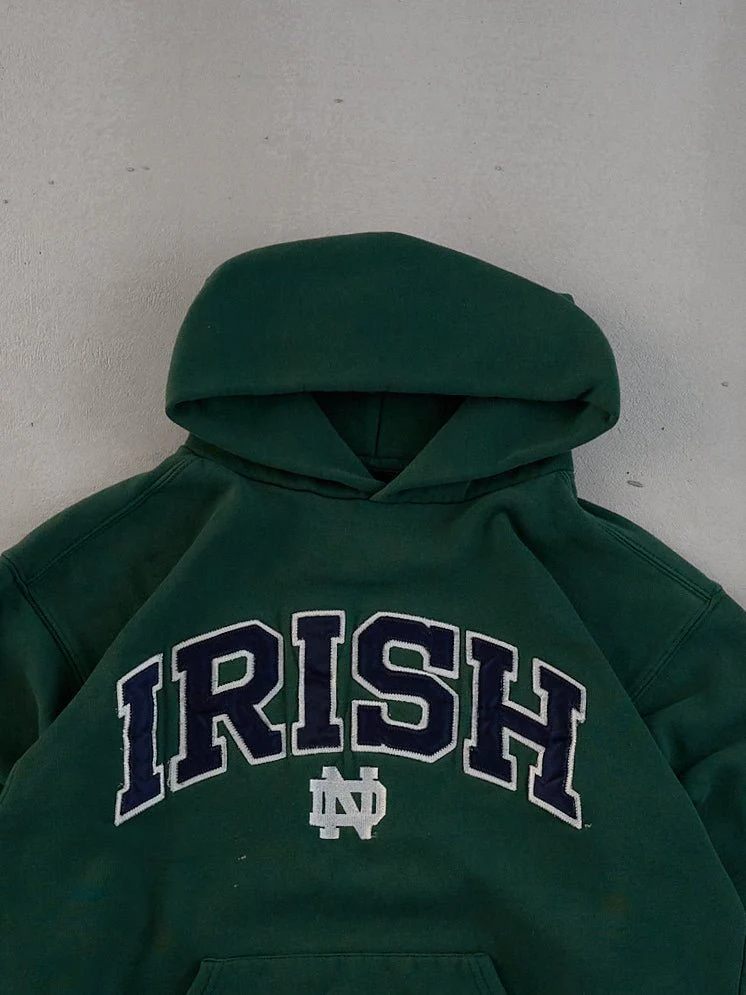 Vintage 90s Pine Green Irish Notre Dame Hoodie (M) - Image 3