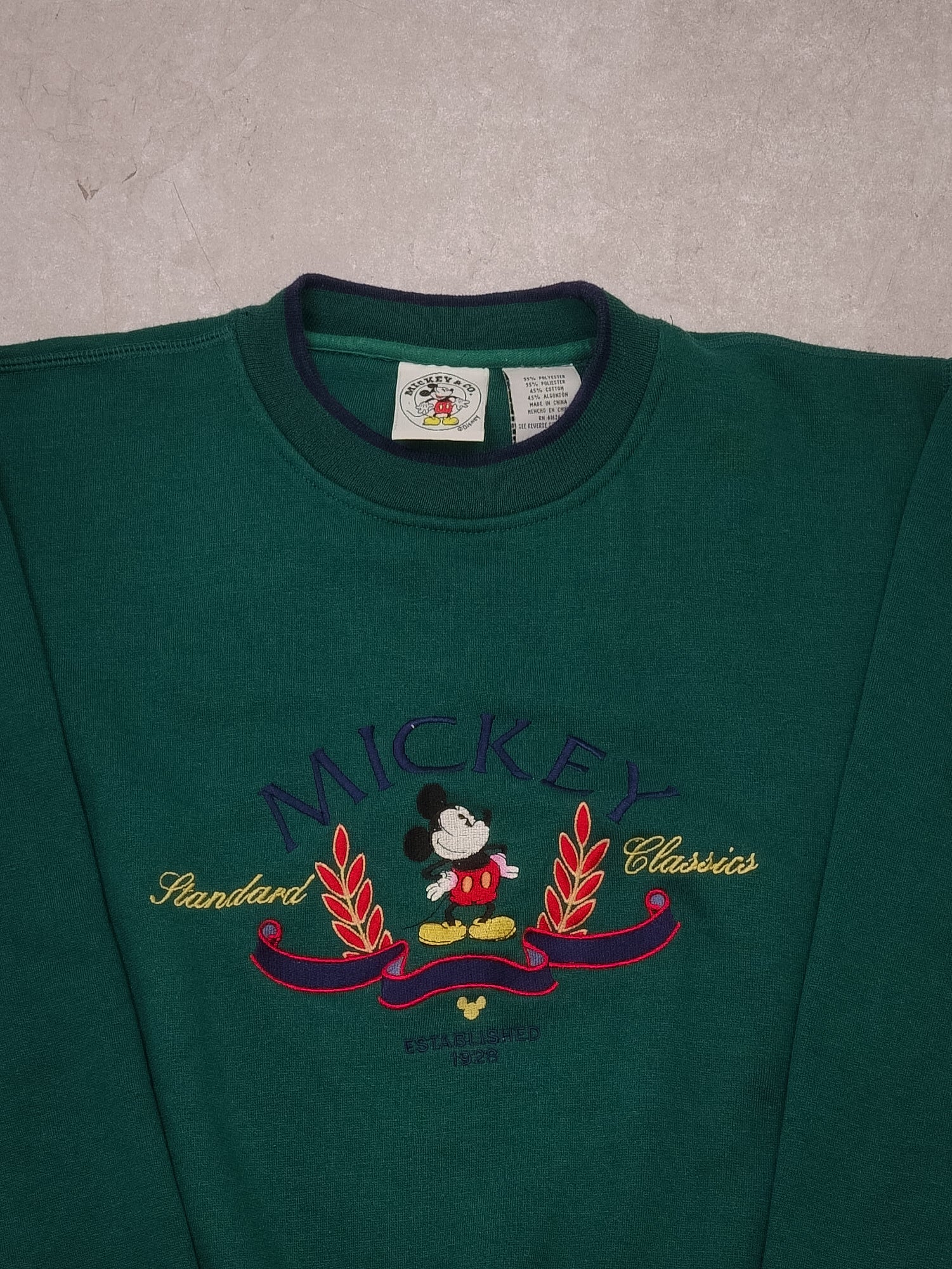 Vintage 90s Pine Green Mickey Mouse Standard Classics Crewneck (M) - Image 2