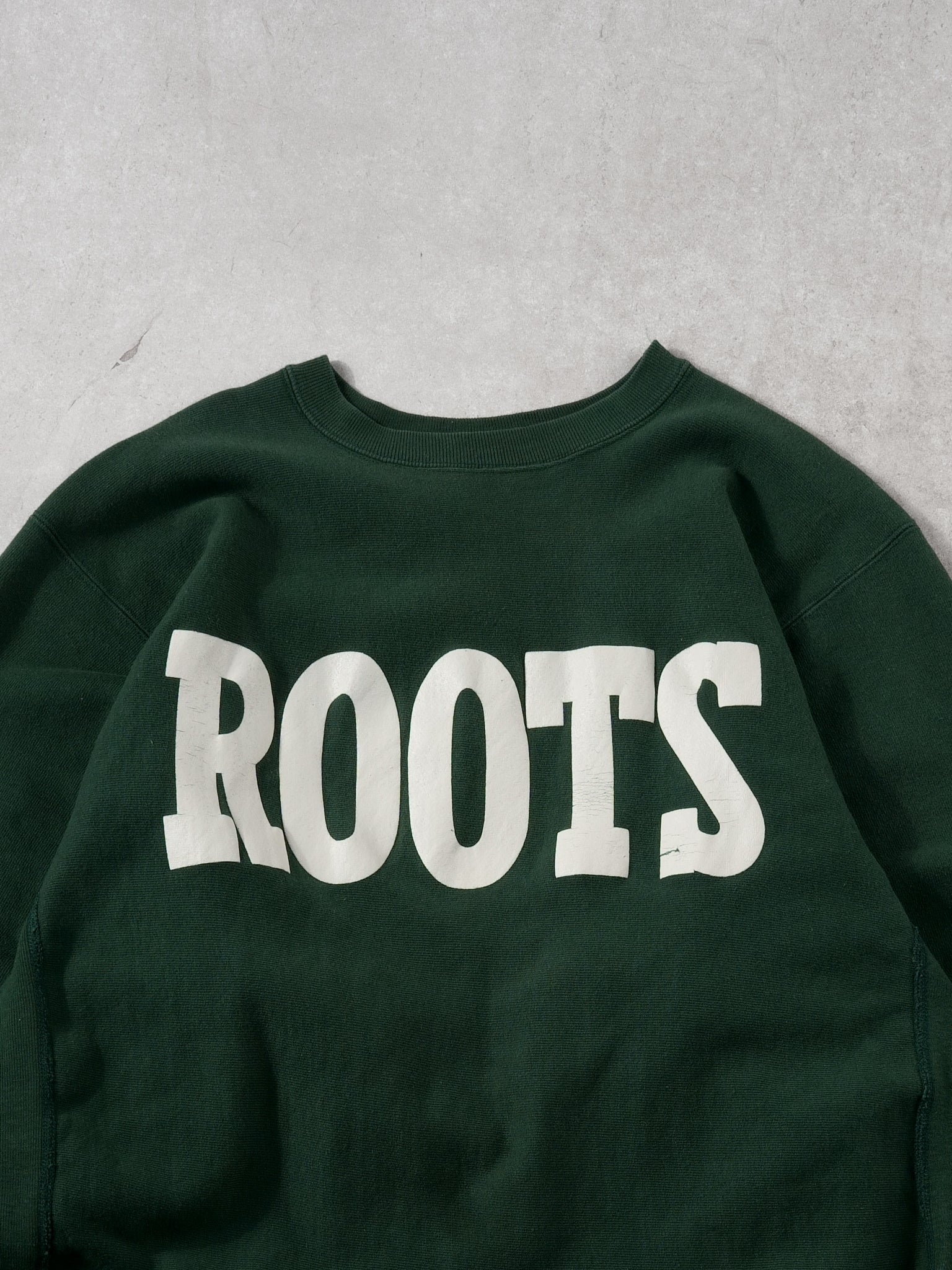 Vintage 90s Pine Green Roots X Champion Reverse Weave Crewneck (L) - Image 2