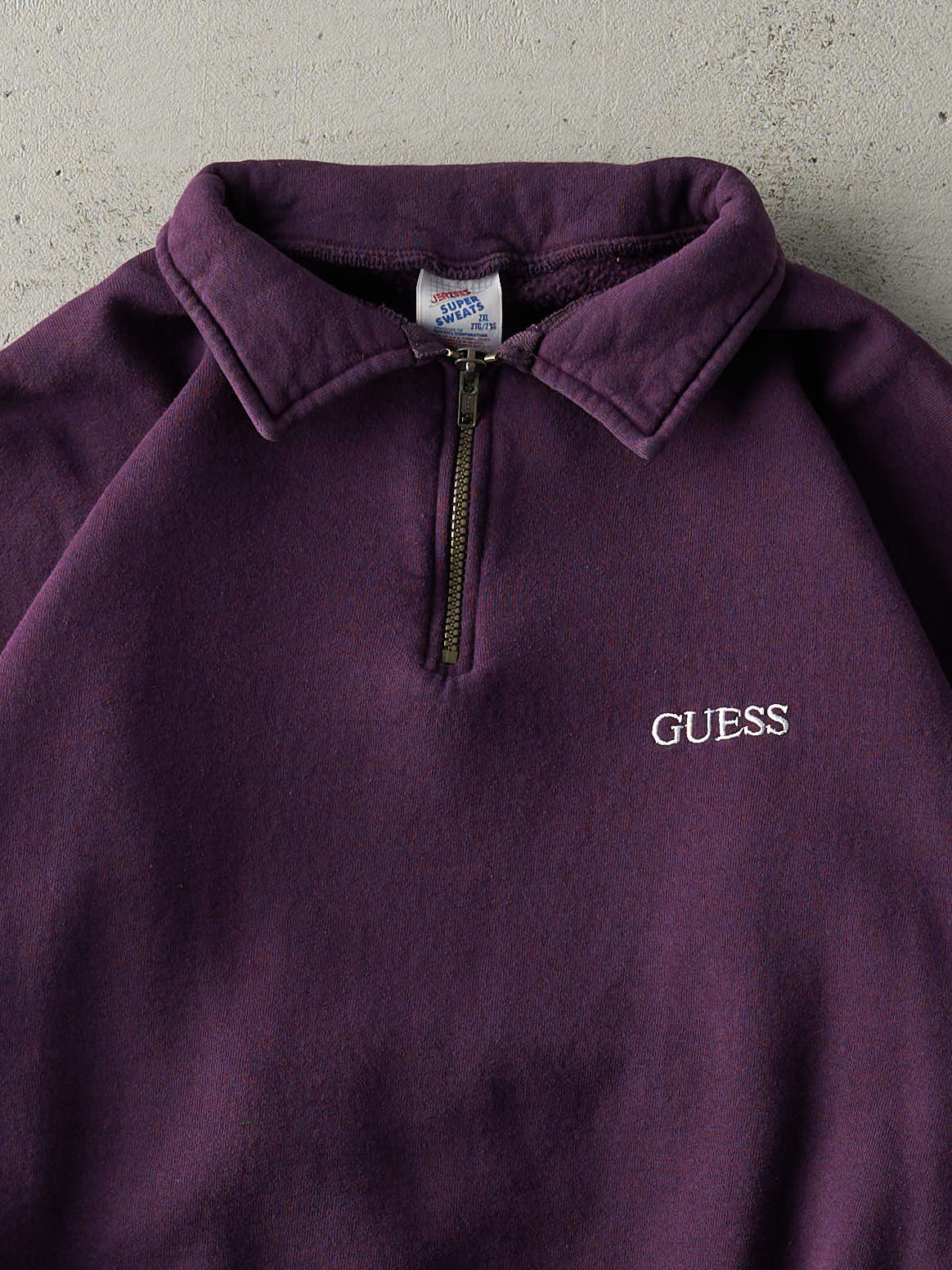 Vintage 90s Purple Bootleg Guess Quarter Zip Boxy Sweatshirt (XL) - Image 2