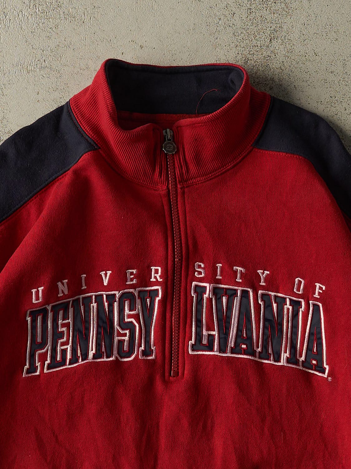 Vintage 90s Red Champion University of Pennsylvania Quarter Zip Crewneck (XL/XXL) - Image 2