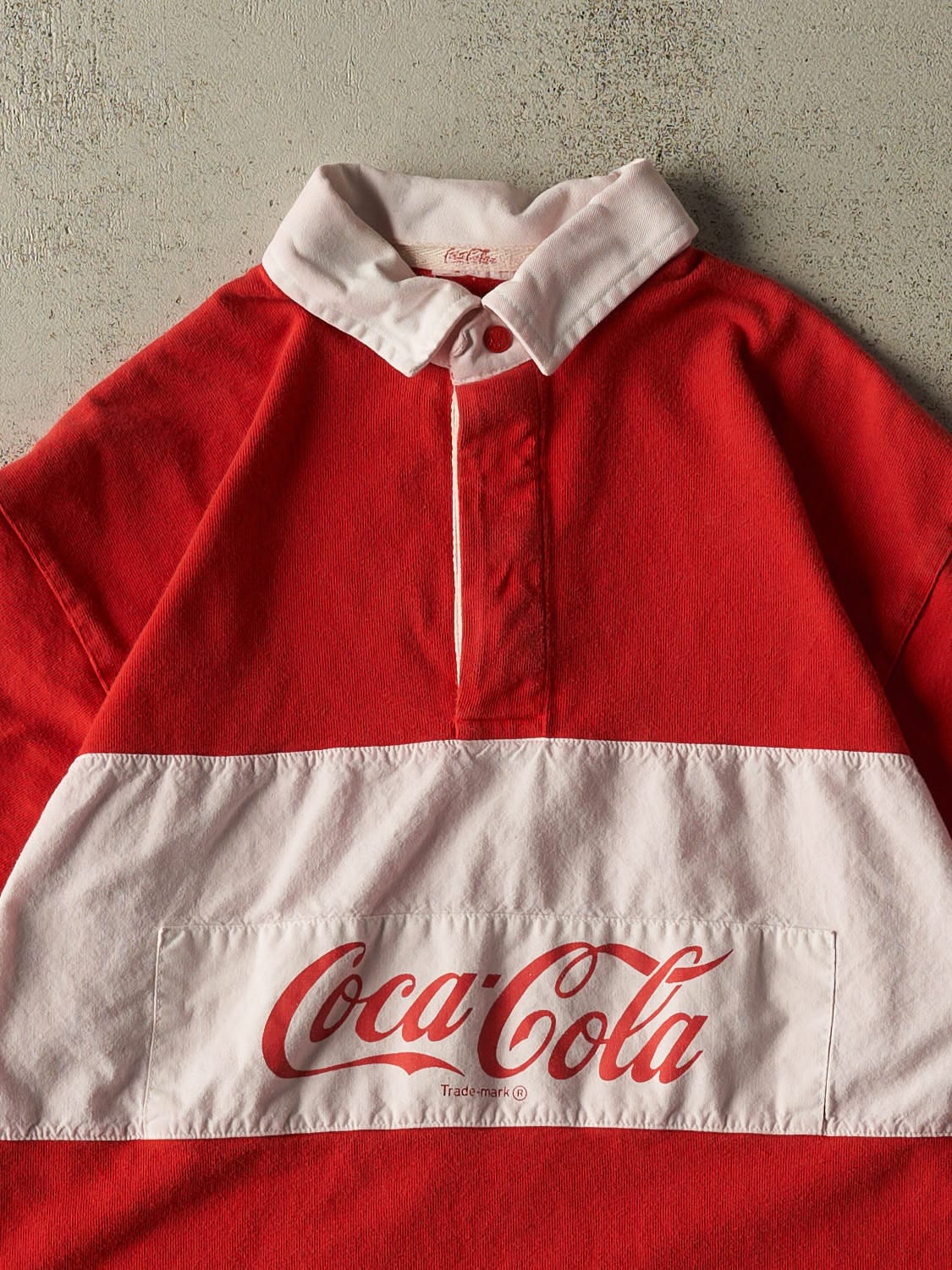 Vintage 90s Red Coca Cola Quarter Button Tee (L) - Image 2