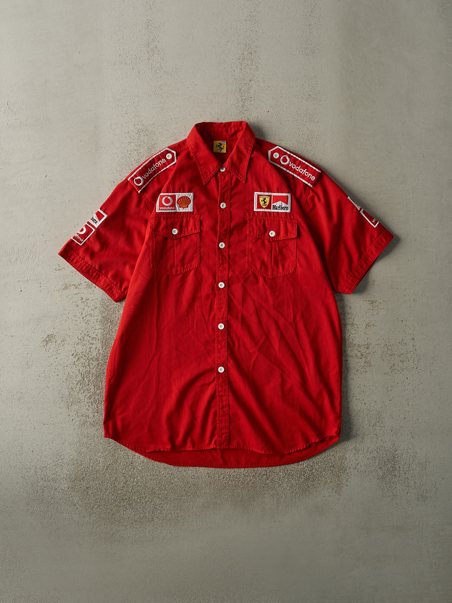 Vintage 90s Red Ferrari Marlboro Racing Short Sleeve Button Up (XXL/XXXL)