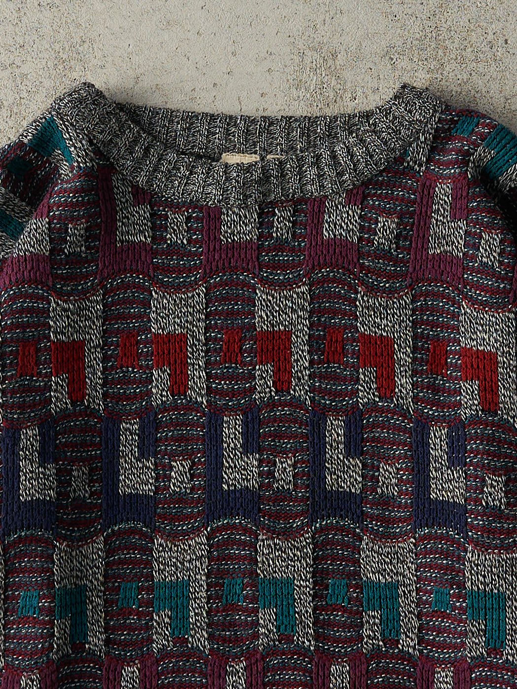 Vintage 90s Red, Purple, Blue & Grey Knit Pullover (M/L) - Image 2