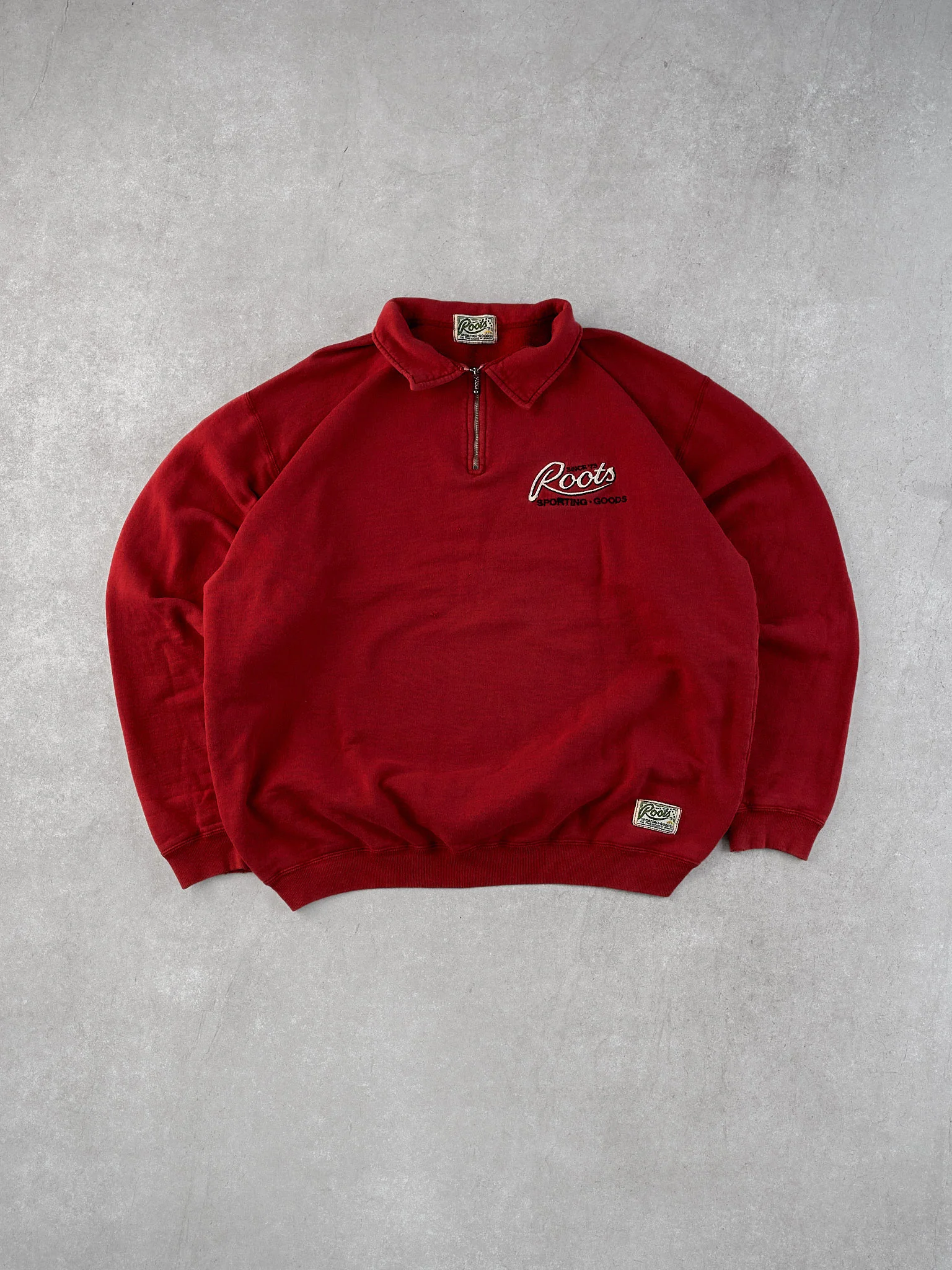 Vintage 90s Red Roots Athletics Collared 1/4 Zip Crewneck (L)