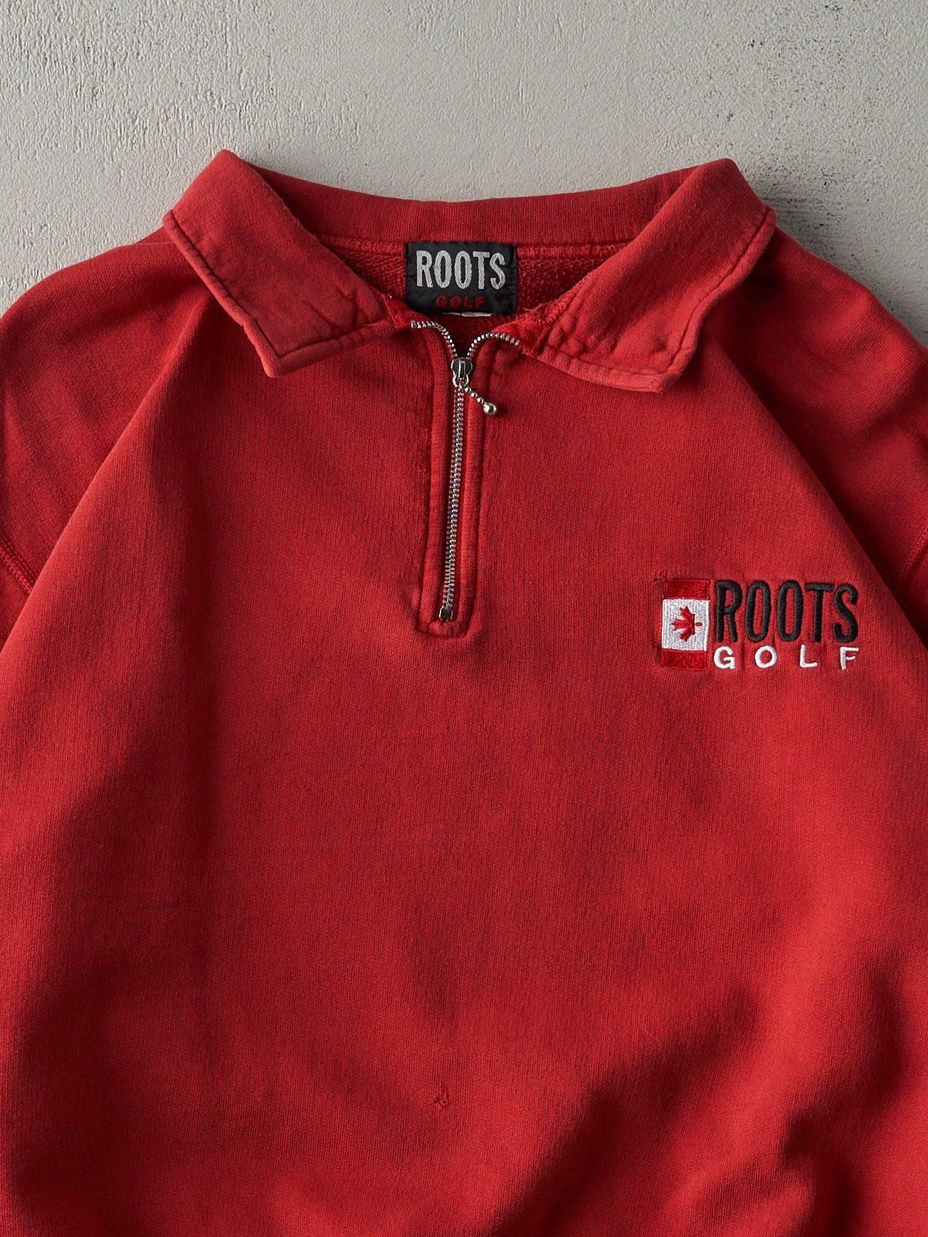 Vintage 90s Red Roots Golf Quarter Zip Boxy Crewneck (L) - Image 2