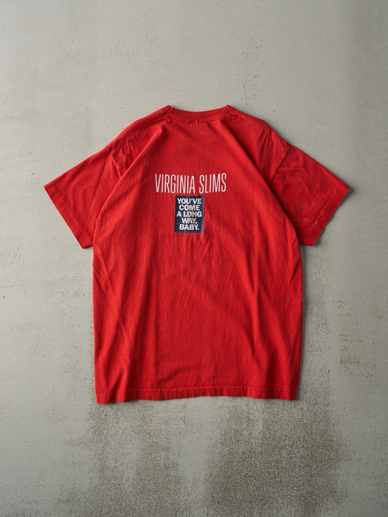 Vintage 90s Red Virginia Slims Cigarettes Slogan Single Stitch Tee (M) - Image 2