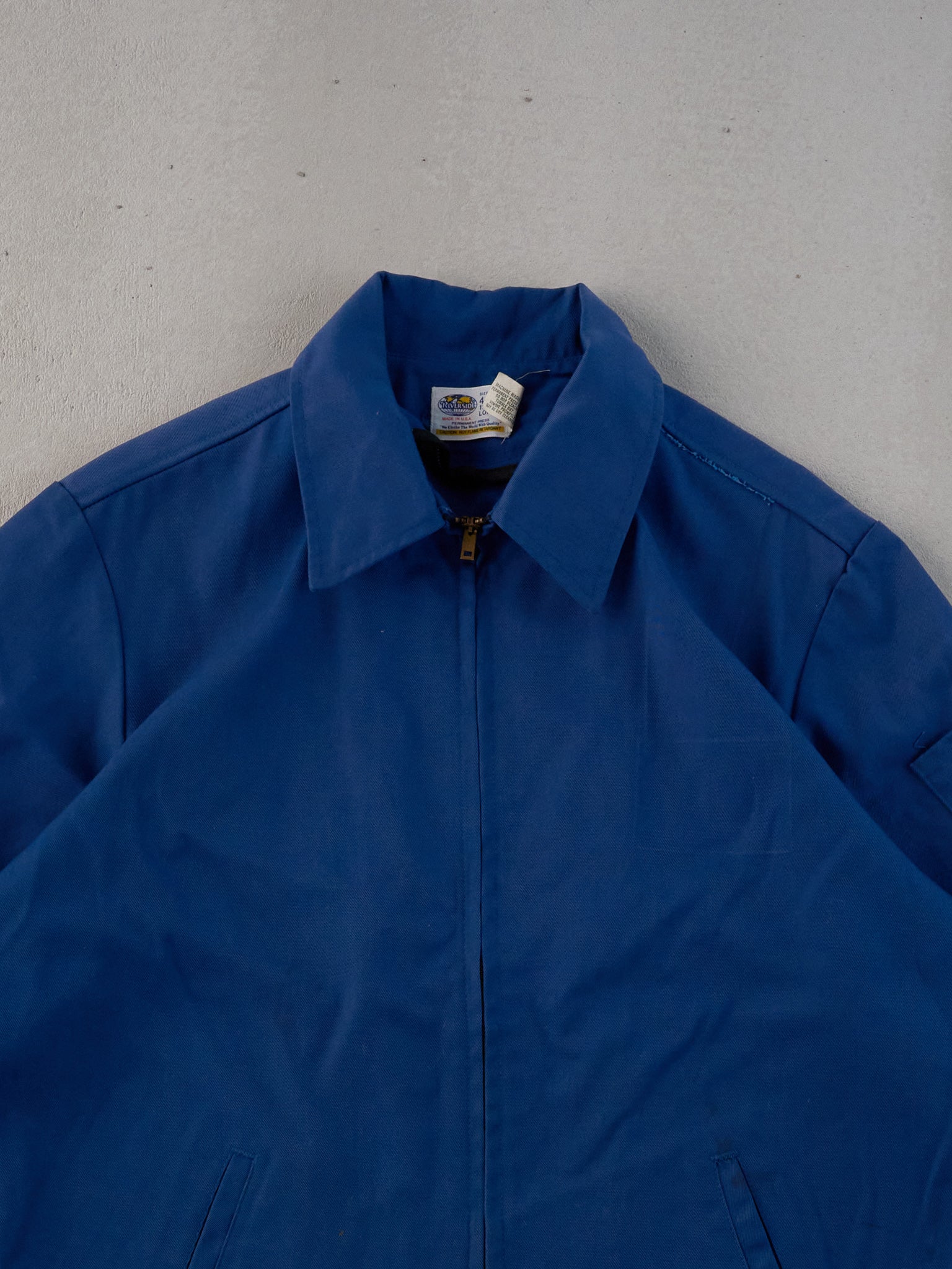 Vintage 90s Royal Blue Workwear Collared Zip Up (L) - Image 2