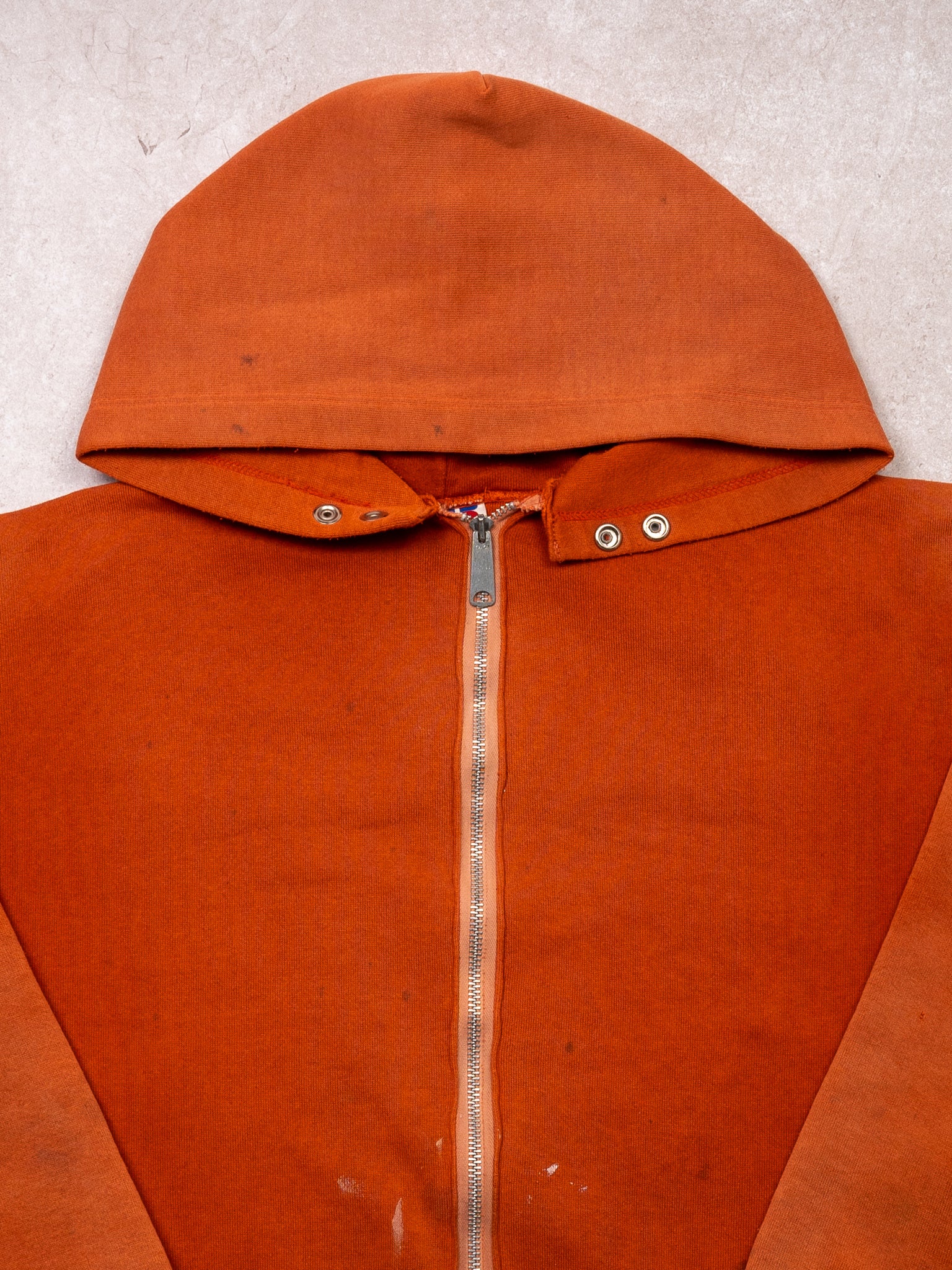 Vintage 90s Rugged Orange Asplundh Russell Athletics Zip Up Hoodie (XL) - Image 2
