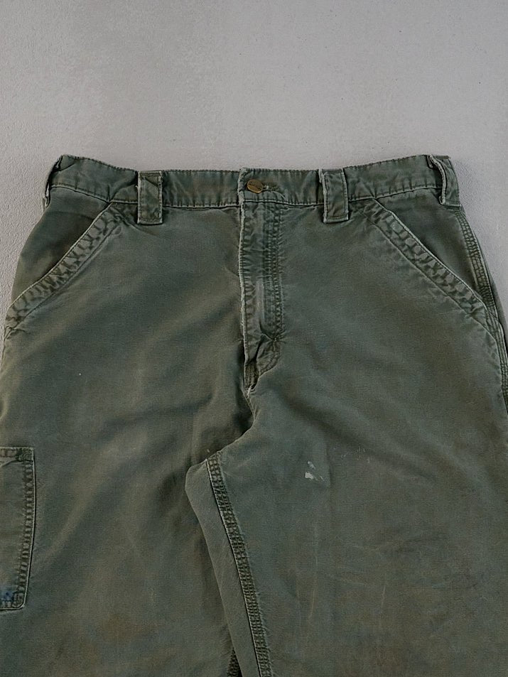 Vintage 90s Sage Green Carhartt Dungeree Carpenter Pants (32x34) - Image 2
