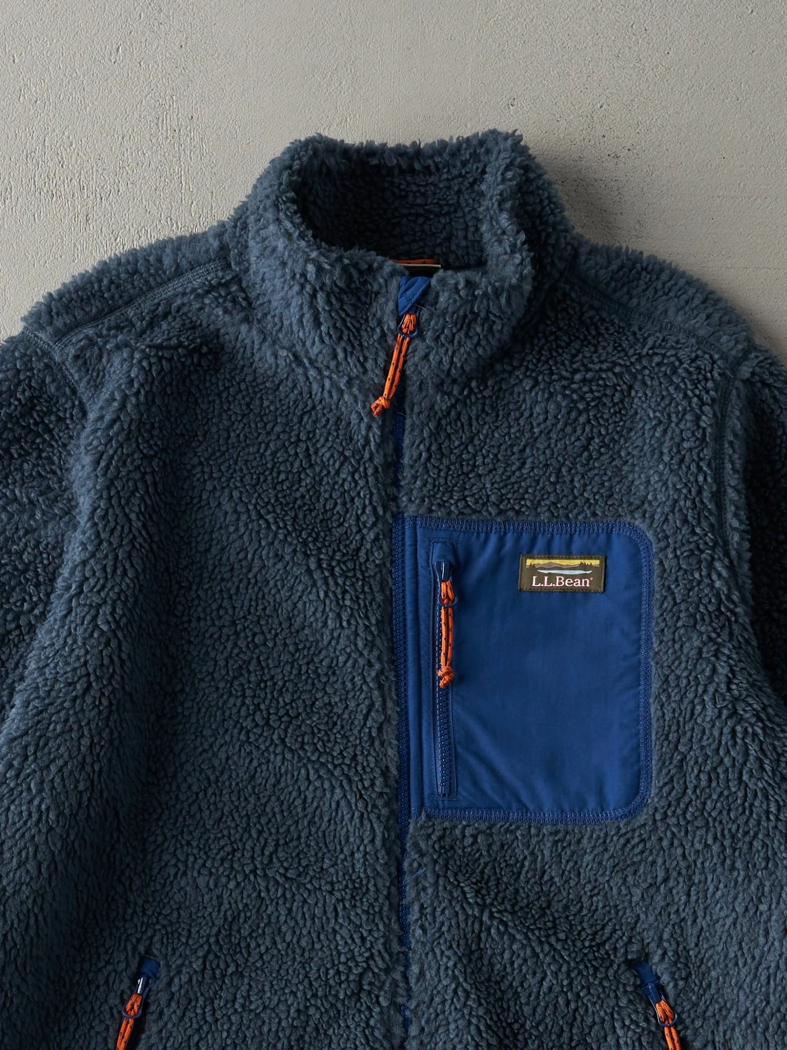 Vintage 90s Slate Blue LL Bean Deep Pile Sherpa Fleece Jacket (S/M) - Image 3
