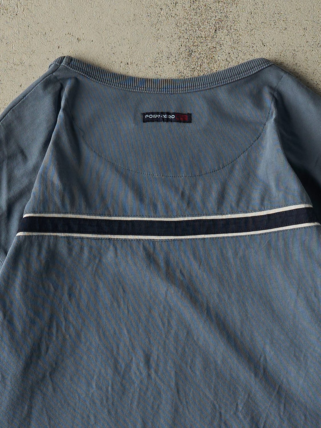 Vintage 90s Slate Blue Point Zero Striped Tee (L/XL) - Image 4