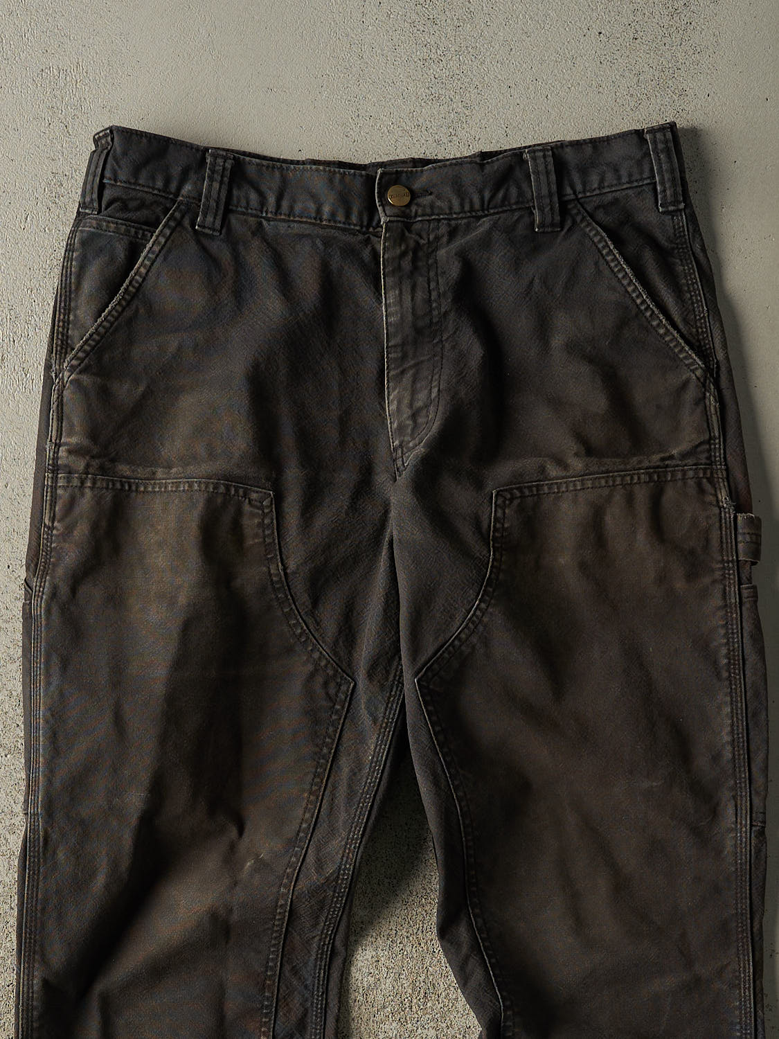 Vintage 90s Sun Faded Black Carhartt Double Knee Carpenter Pants (34x33) - Image 4
