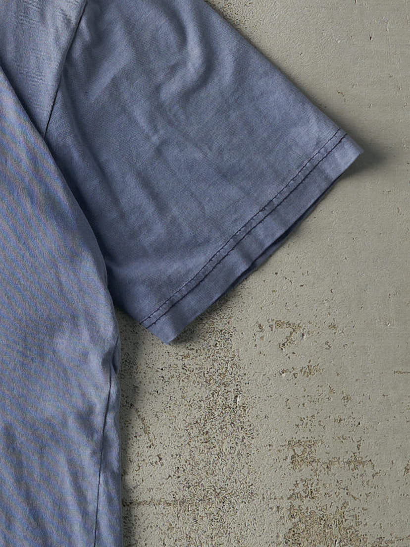 Vintage 90s Sun Faded Blue Embroidered Oxford University Tee (M) - Image 3