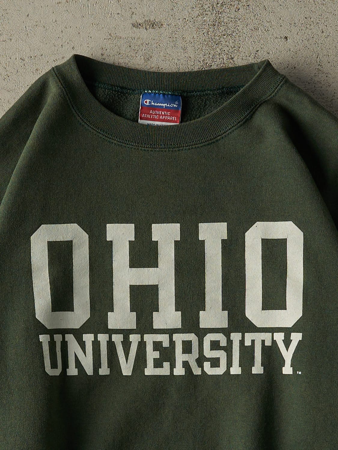 Vintage 90s Sun Faded Green Champion Ohio University Crewneck (M/L) - Image 2