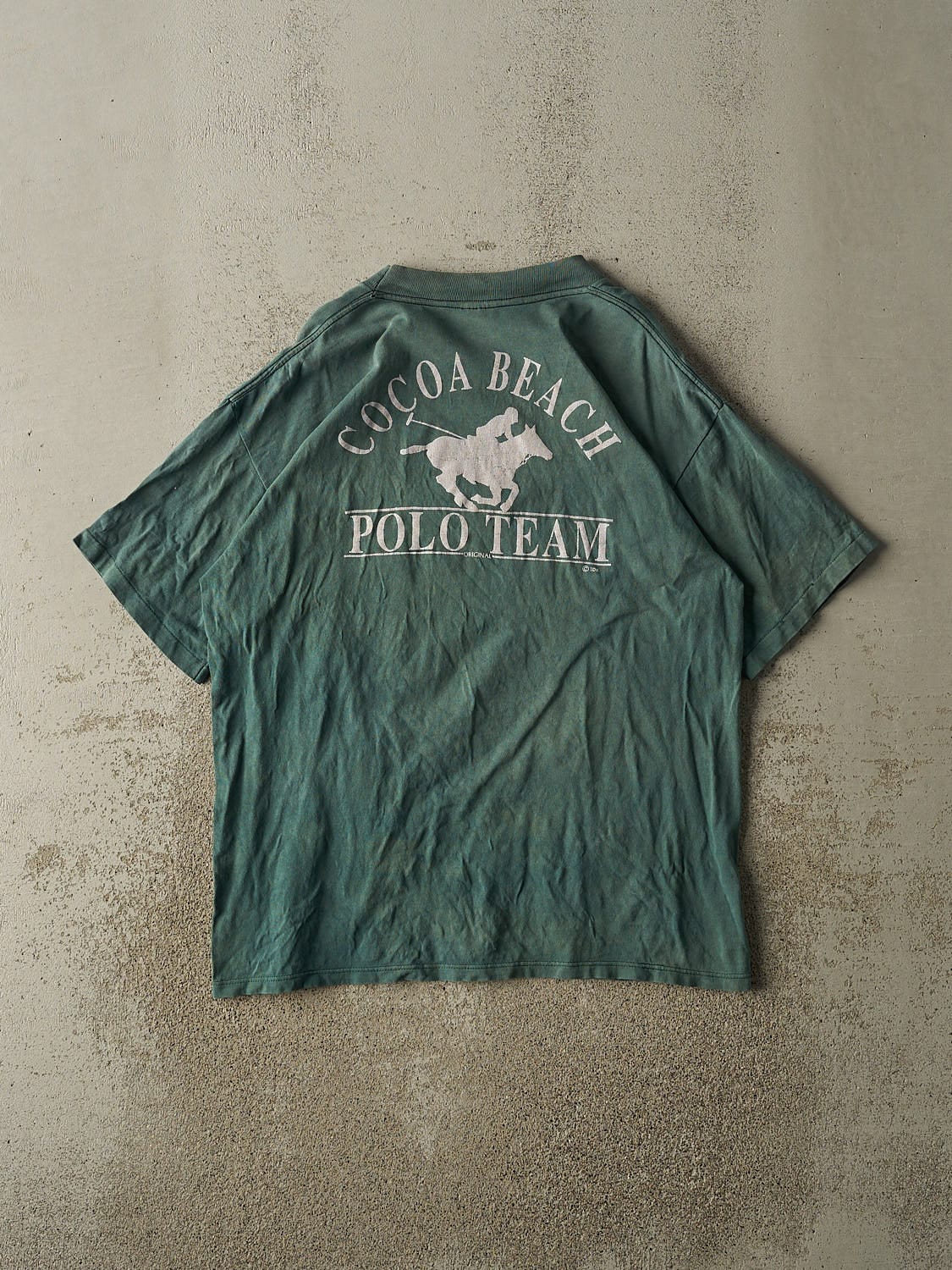 Vintage 80s Sun Faded Green Cocoa Beach Polo Team Tee (L) - Image 2